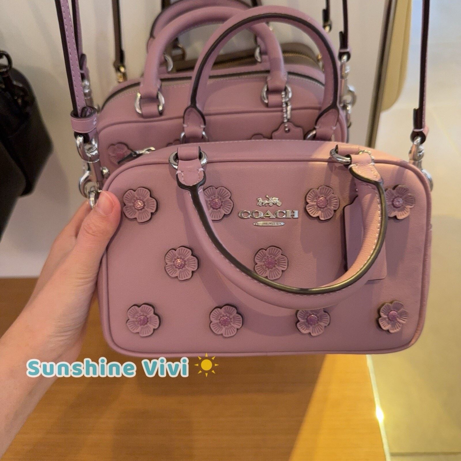 NWT Coach Satchel Crossbody Bag Floral Applique Caj99 Lilac in Purple, Women's