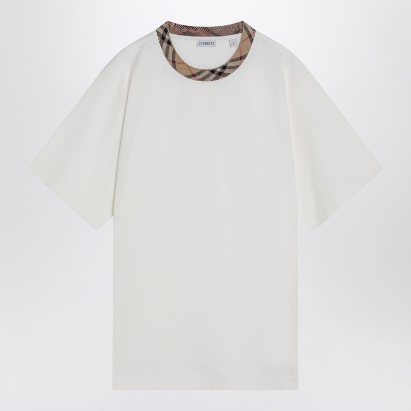 Tシャツ・カットソー BURBERRY WHITE COTTON T-SHIRT WITH CHECK FINISHES BURBERRY - T-shirt with Check details | Leam Roma - Luxury