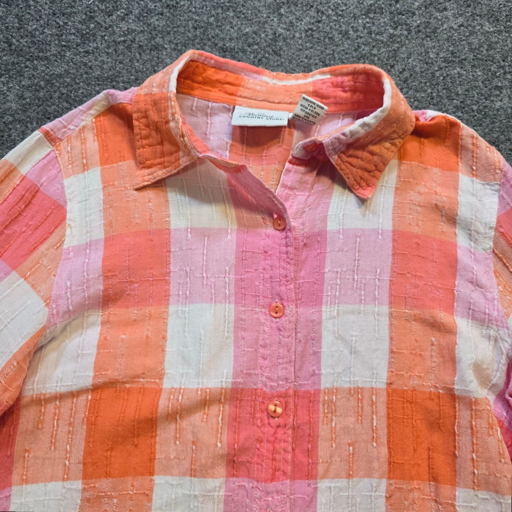 Vintage Vermont Country Store Top Womens S Orange Plaid Texture Button Casual Career Blouse (Lightweight) Size S / US 4 / IT 40 - 2 Thumbnail