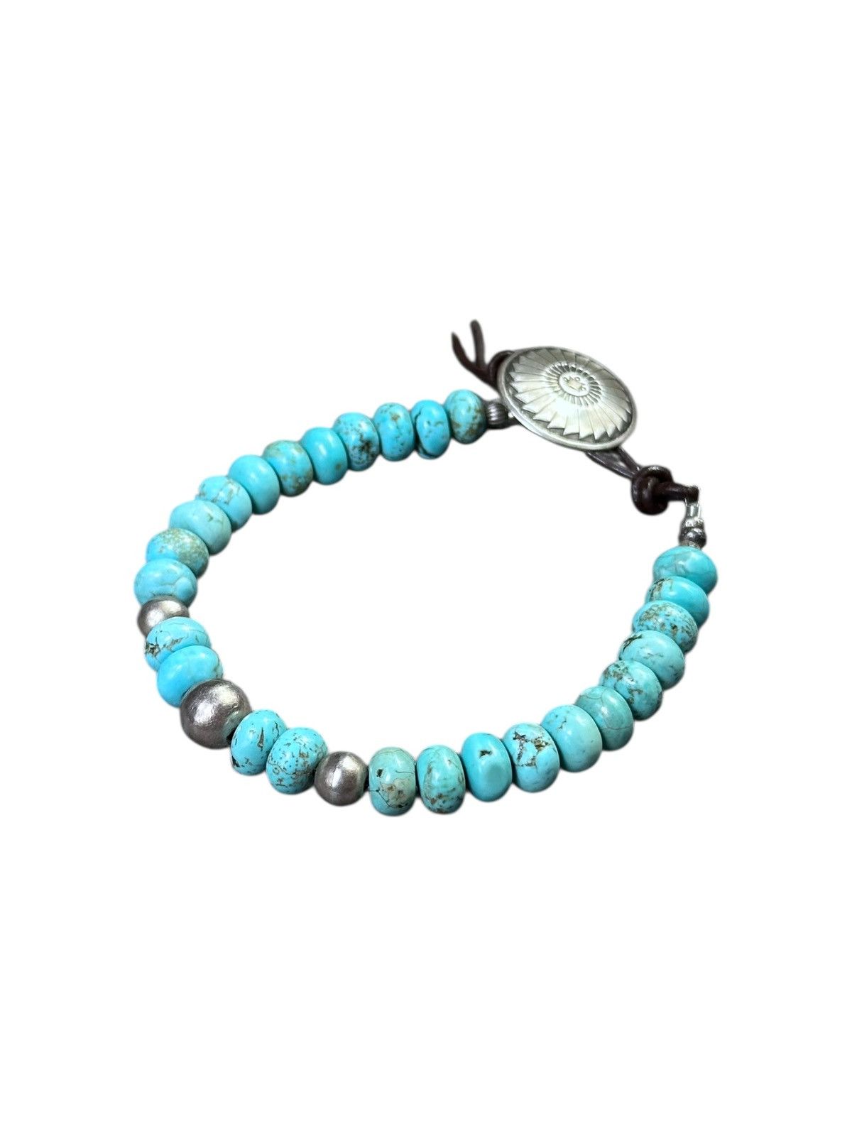 Vintage TURQUOISE WITH SILVER BEADS AND NAVAJO CONCHO CLASP BRACELET Size ONE SIZE - 5 Thumbnail