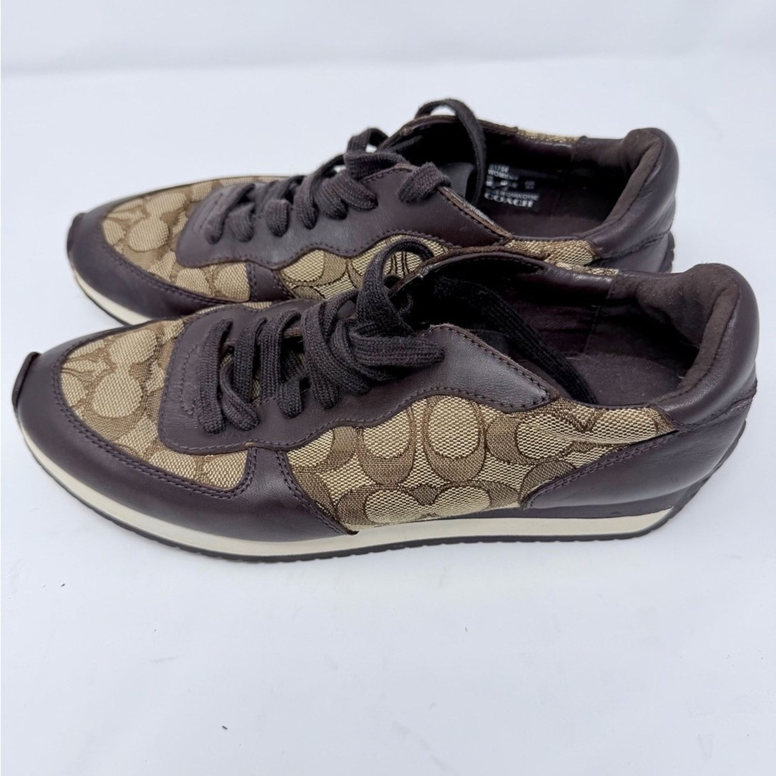 Coach Coach Farrah Signature Jacquard Brown Tan Sneakers size 8,5 Size US 8.5 / IT 38.5 - 3 Thumbnail
