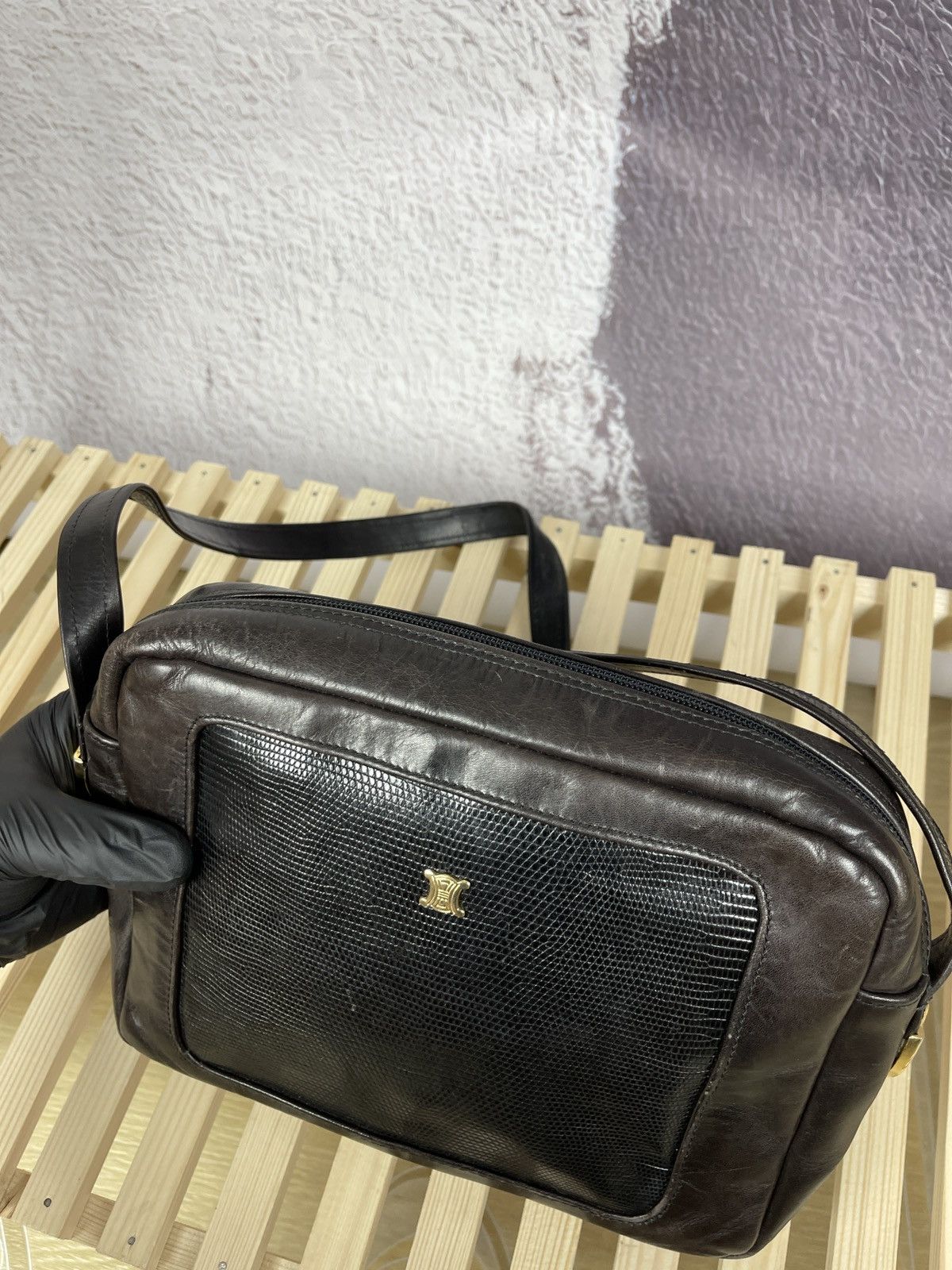 Celine Celine vintage dark brown black leather shoulder bag logo Size ONE SIZE - 7 Thumbnail