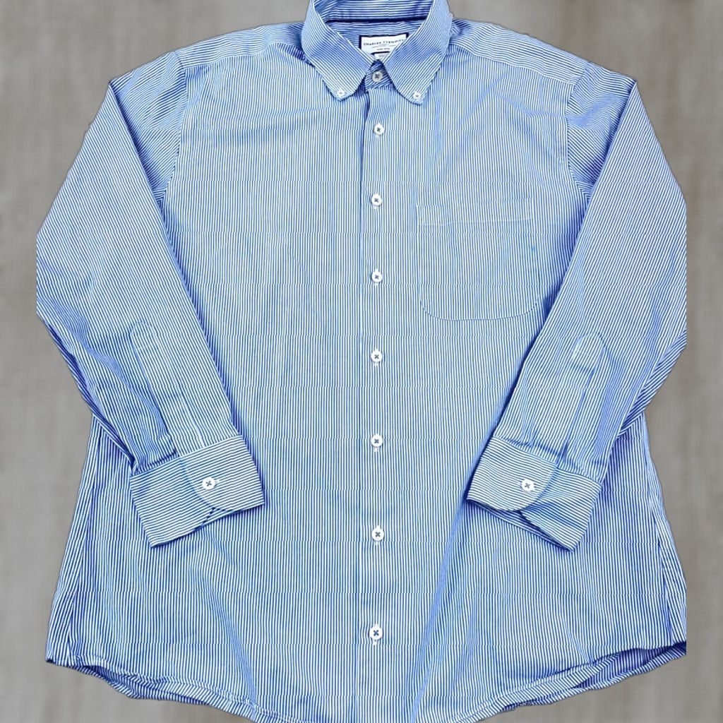Charles Tyrwhitt Charles Tyrwhitt Shirt Men 16.5 33 Slim Button-Up Stripe Blue Cotton Woven Classic Casual / Dress Shirt Mens Size 46R - 1 Thumbnail