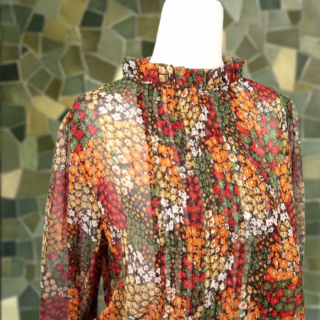 Vintage Walter Baker floral sheer blouse top orange green red M Womens Size M / US 6-8 / IT 42-44 - 1 Thumbnail