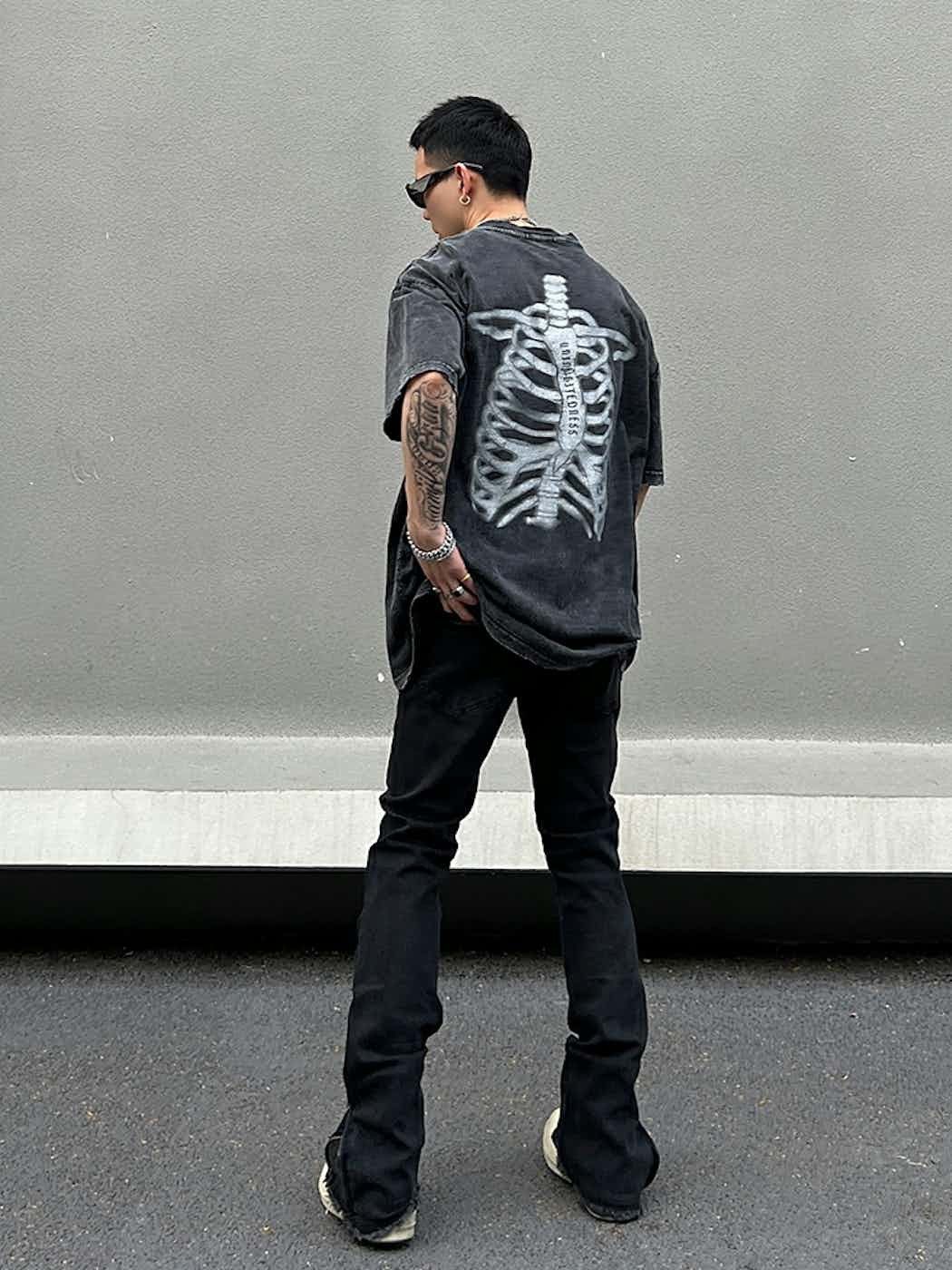 distressed faded zipper grunge flared jeans