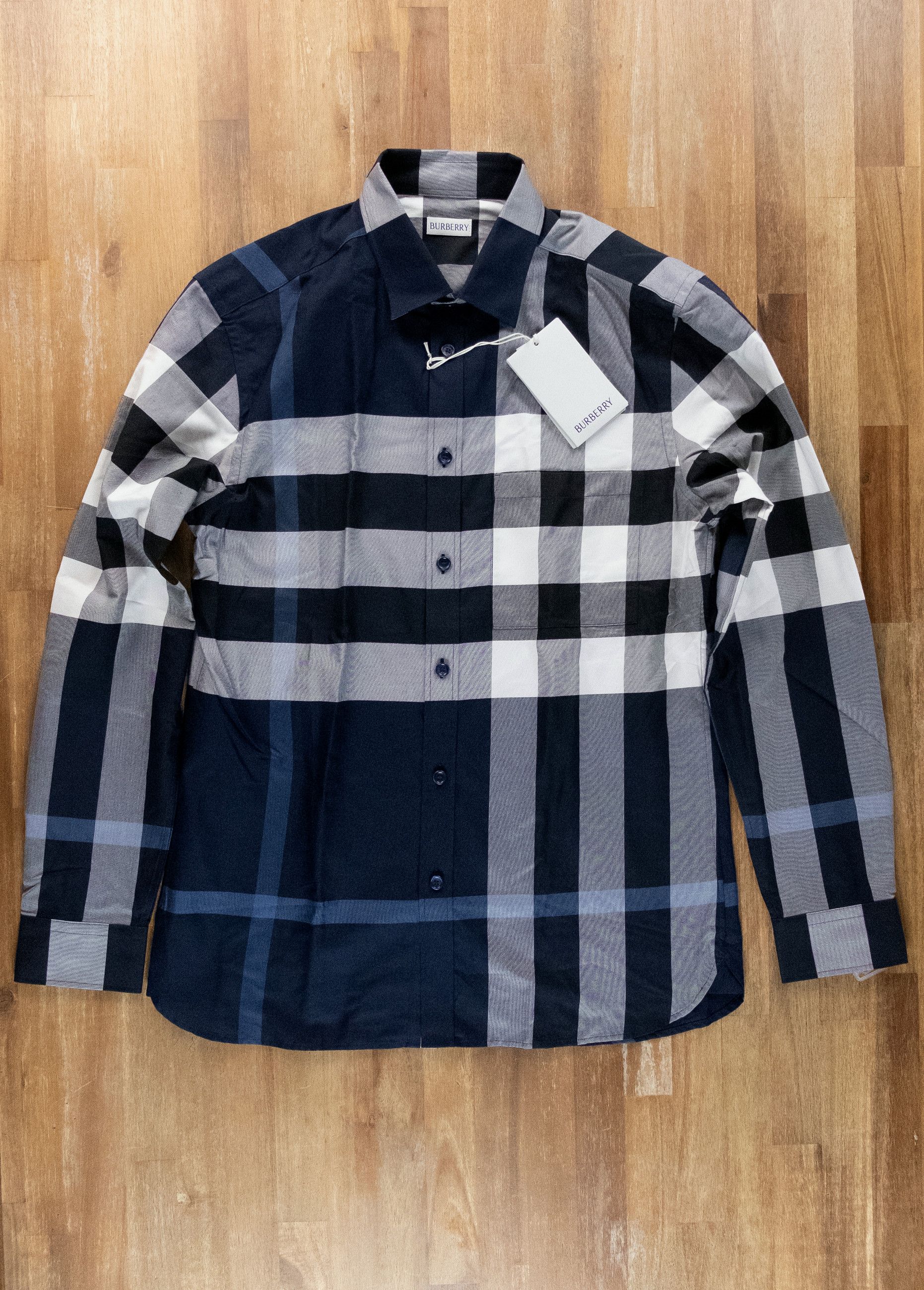 Burberry BURBERRY navy blue slim fit classic check cotton shirt M Size US M / EU 48-50 / 2 - 6 Thumbnail