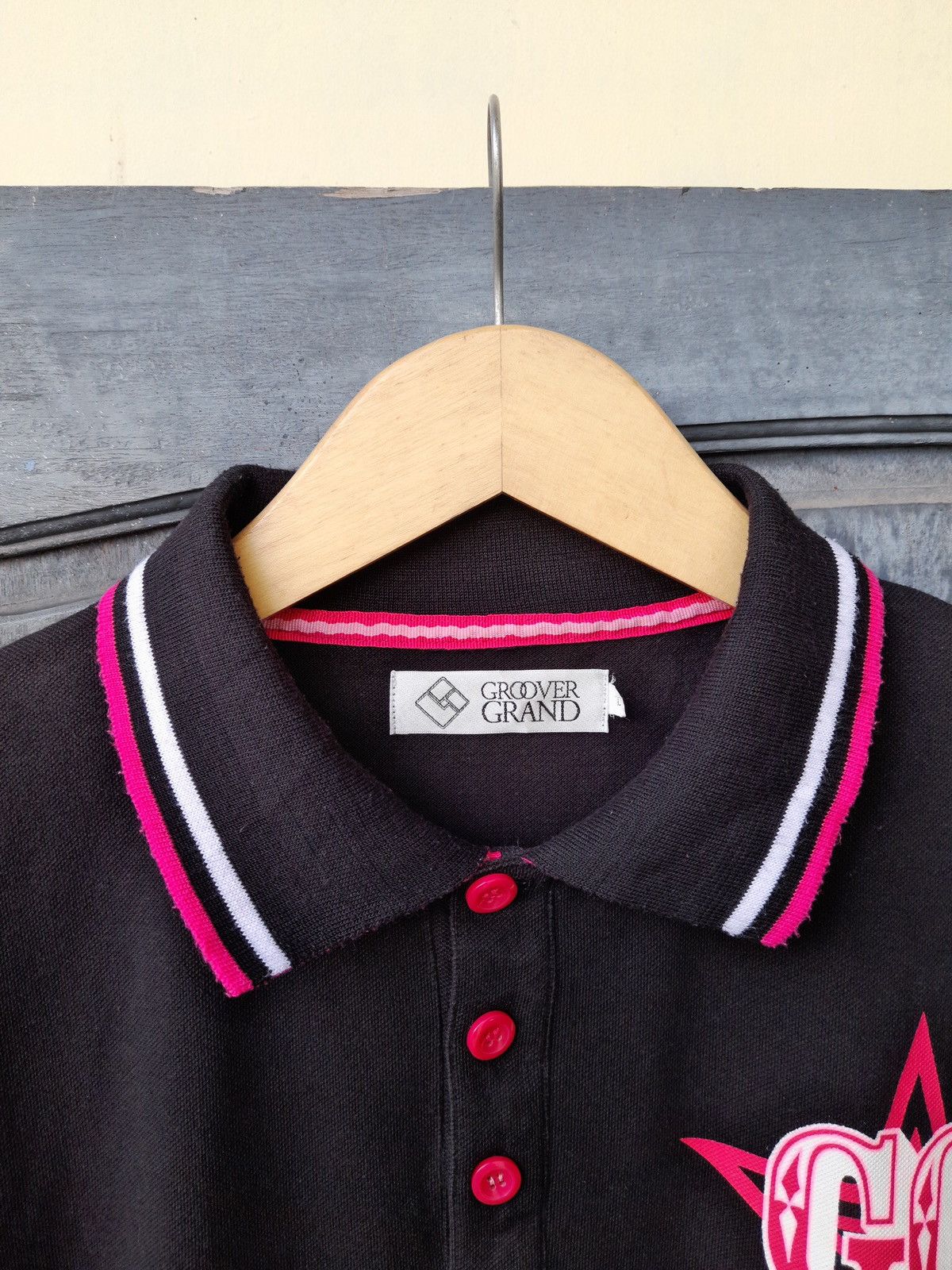 Japanese Brand Groover Grand Polo Shirt Black Pink Logo Y2K Streetwear Size US L / EU 52-54 / 3 - 3 Thumbnail