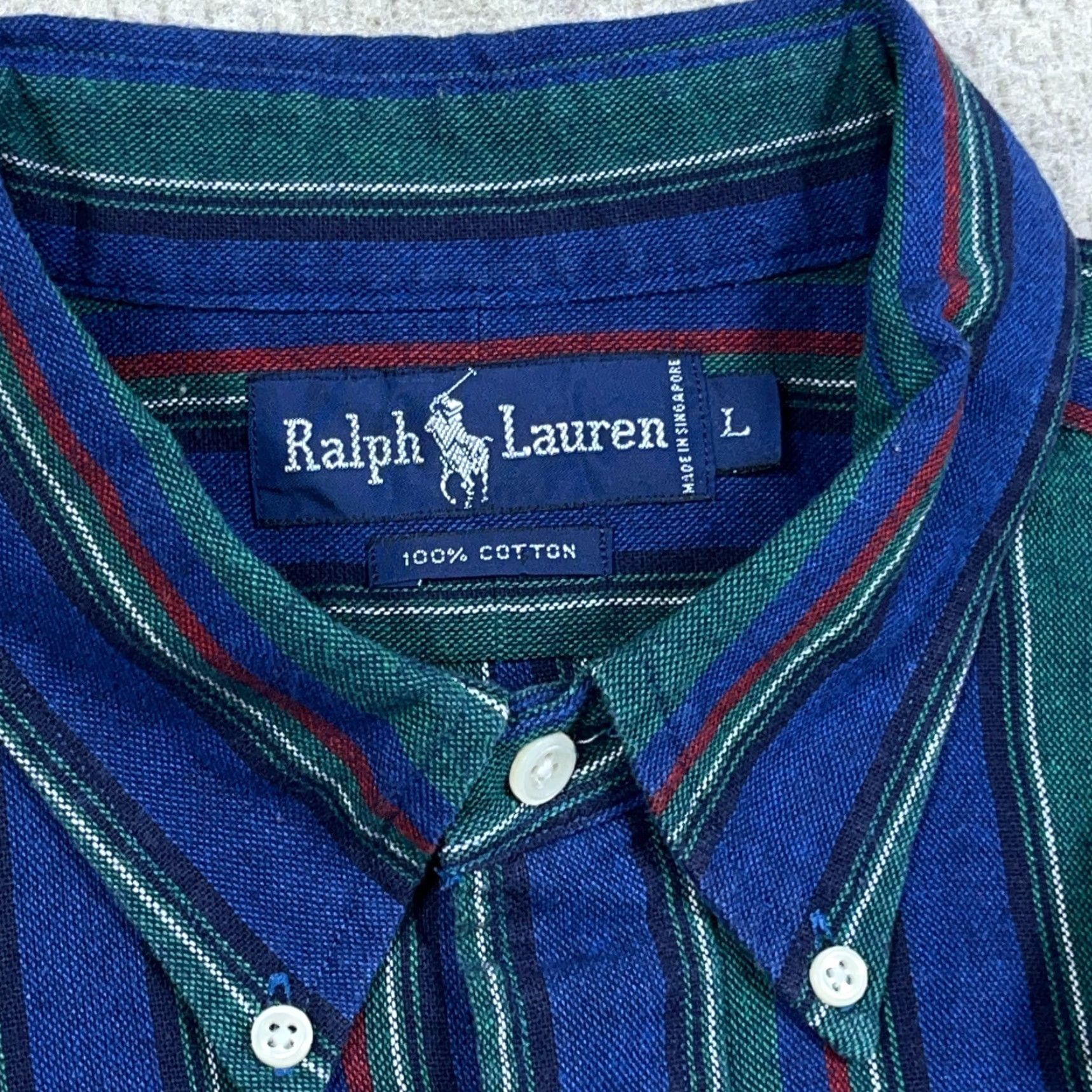 Ralph Lauren VINTAGE Ralph Lauren Shirt Men Medium Blue Button Up Oxford Cloth Striped Western VTG Size US M / EU 48-50 / 2 - 5 Thumbnail