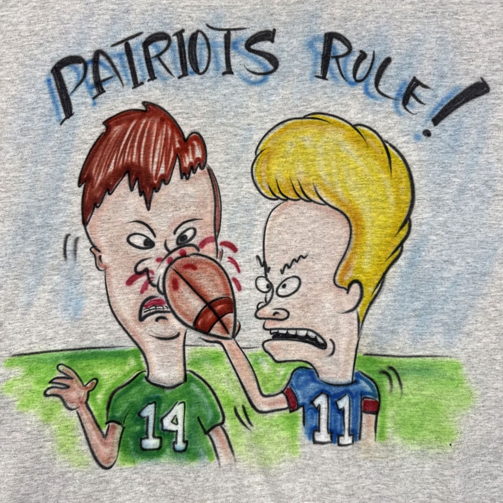 Hanes VINTAGE Bevis And Butthead Shirt XL Mens Gray 1990's Patriots Rule Football NFL Hanes Crew Neck Long Sleeve Cotton Graphic Print Size US XL / EU 56 / 4 - 2 Thumbnail