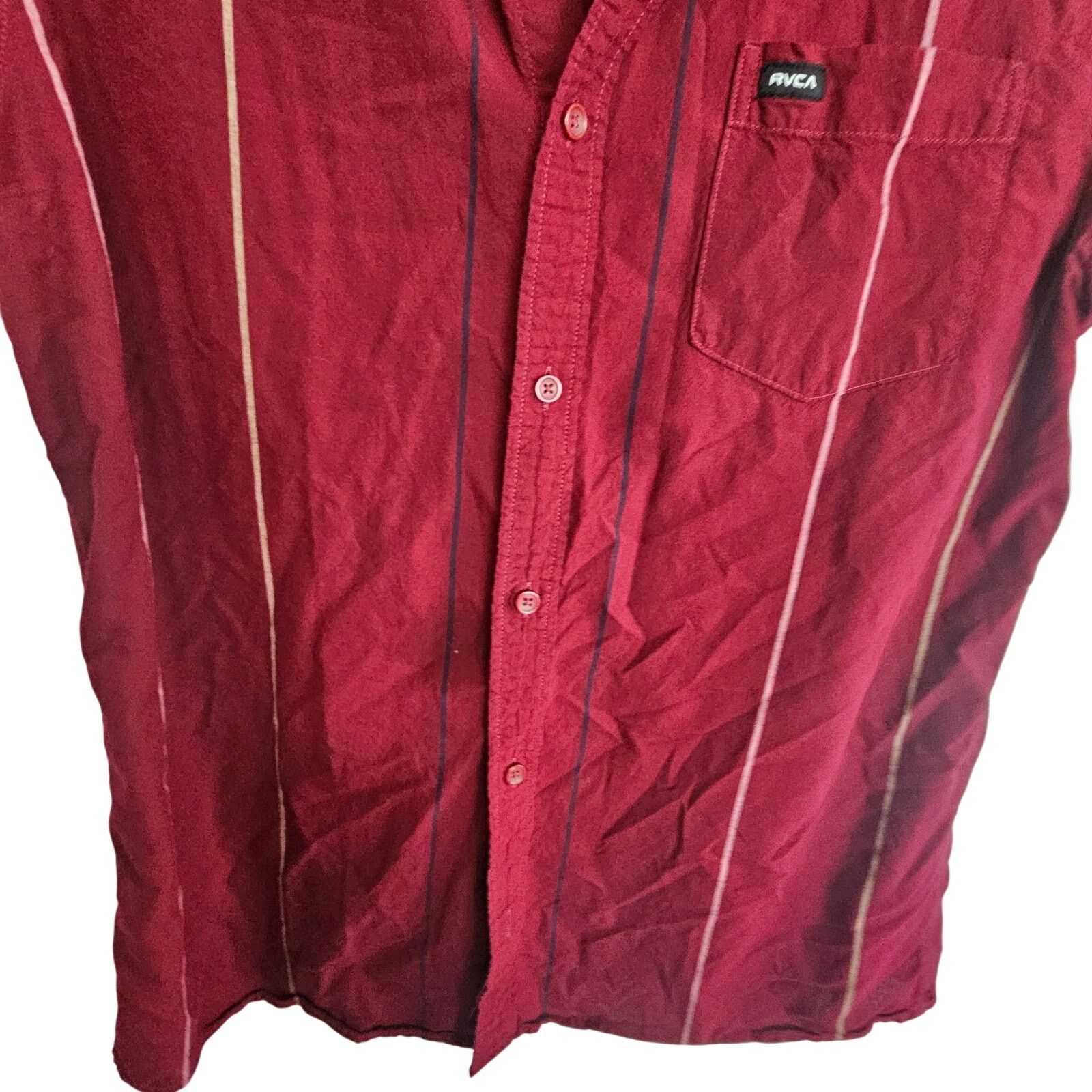 RVCA RVCA Shirt Red Striped Button Front Short Sleeve Top Men L Size US L / EU 52-54 / 3 - 3 Thumbnail