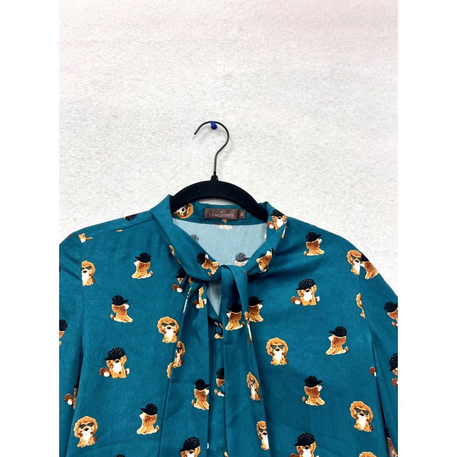 Altea Langsom Blouse Teal Poodle Print Bow Tie Womens Small Size S / US 4 / IT 40 - 4 Thumbnail