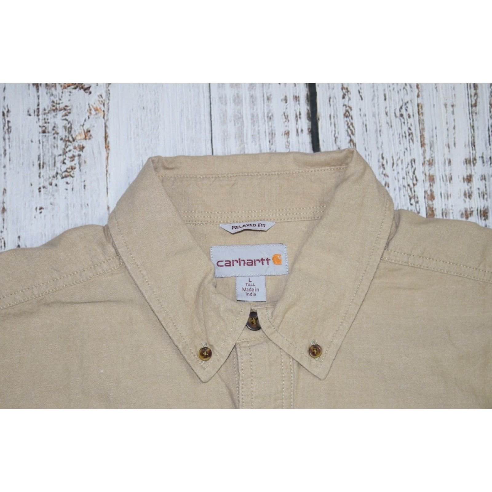Carhartt VINTAGE Carhartt Relaxed Fit Work Chambray Casual Mens Shirt Tan Short Sleeve Large Tall Size US L / EU 52-54 / 3 - 3 Thumbnail