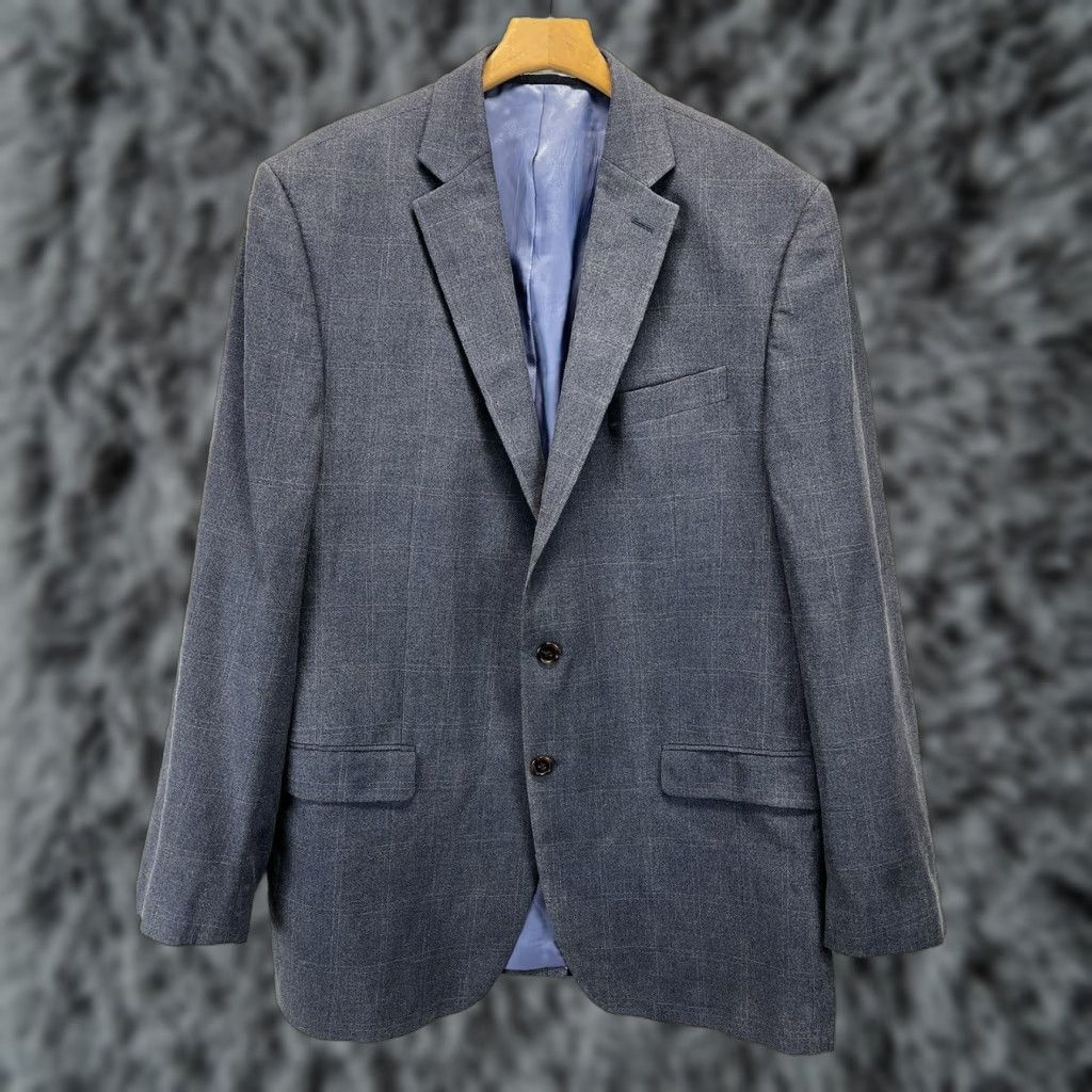 Ralph Lauren VINTAGE Ralph Lauren LRL Blue Windowpane Blazer Jacket Mens 44 Two-Button 32" Jacket 44 Blue Mens Blazer - Classic Modern Fit Size 44R - 1 Thumbnail