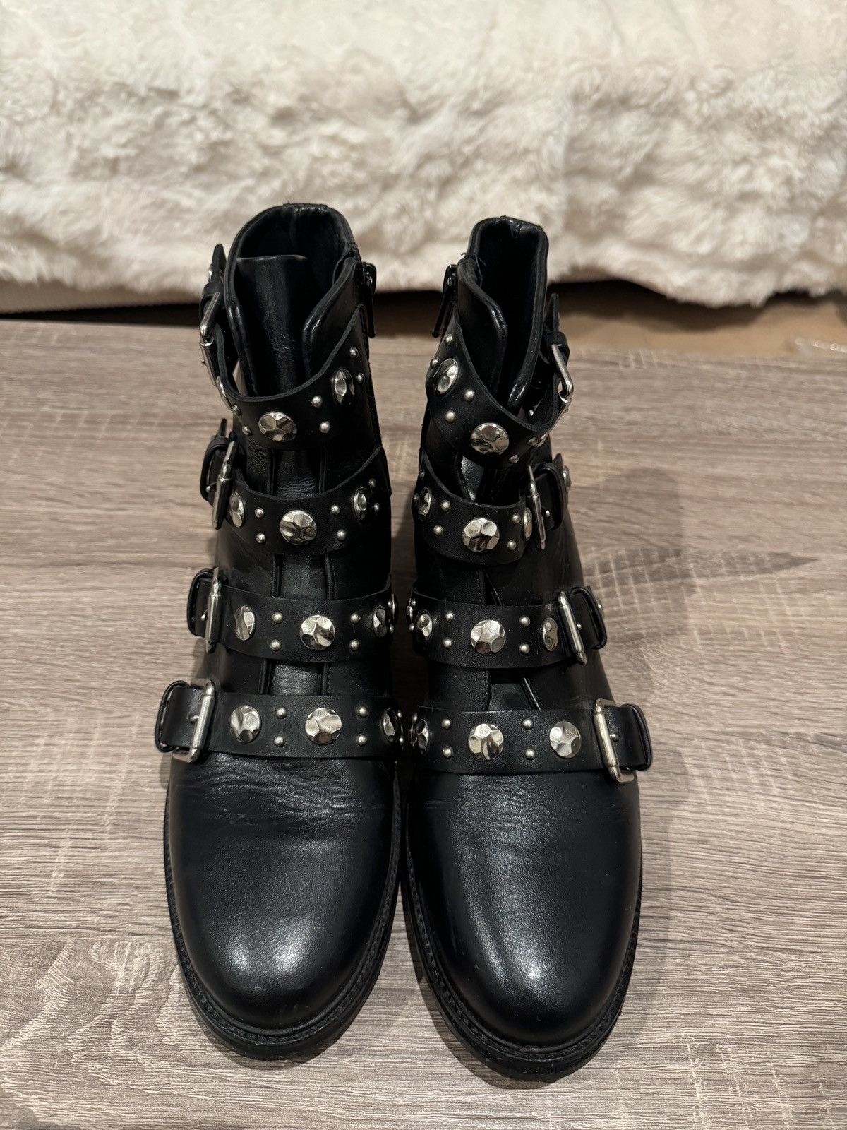 Black leather ankle boots