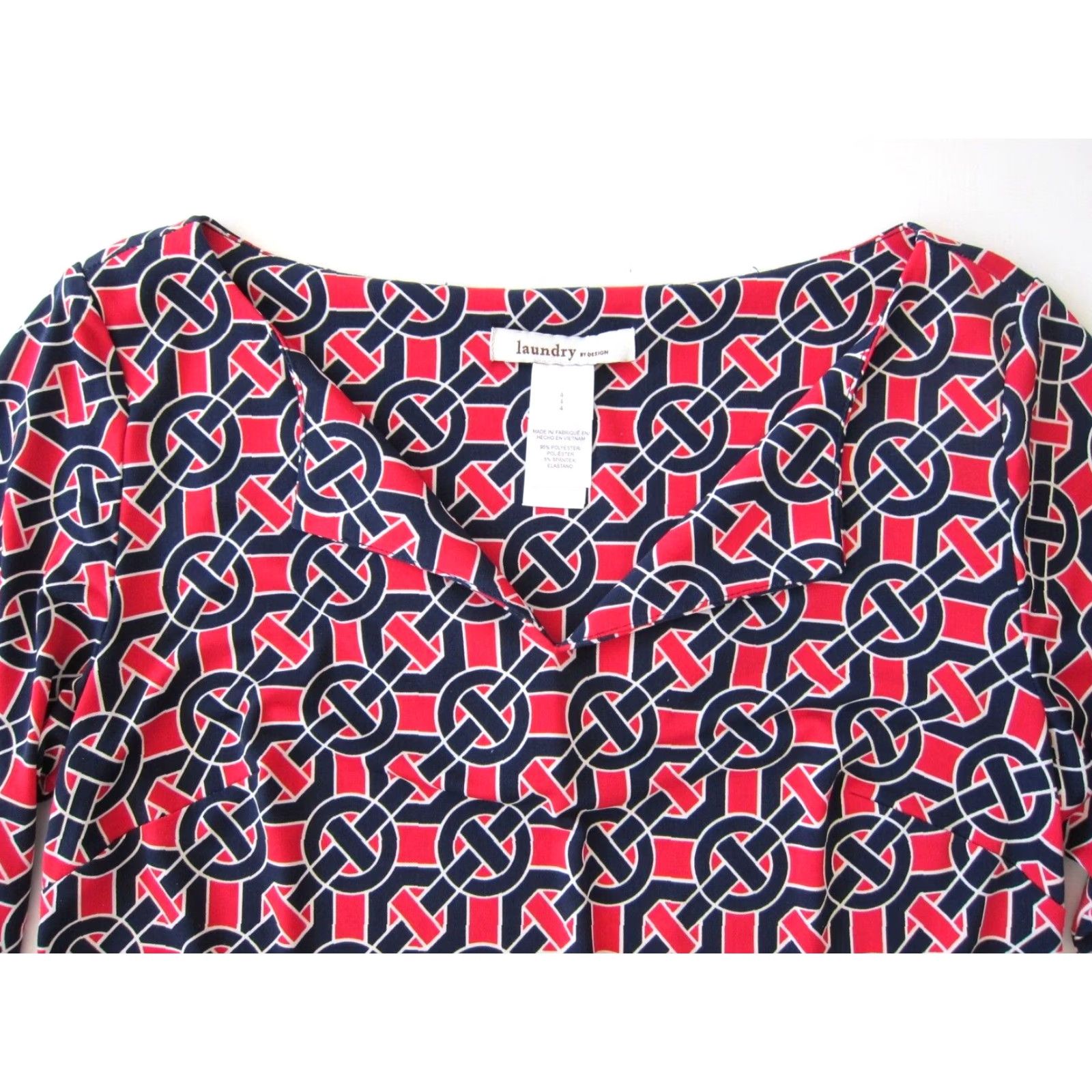 Vintage Laundry By Design Red Blue Geometric Stretch 3/4 Sleeve Shift Tunic Dress Size 4 Size S / US 4 / IT 40 - 5 Thumbnail