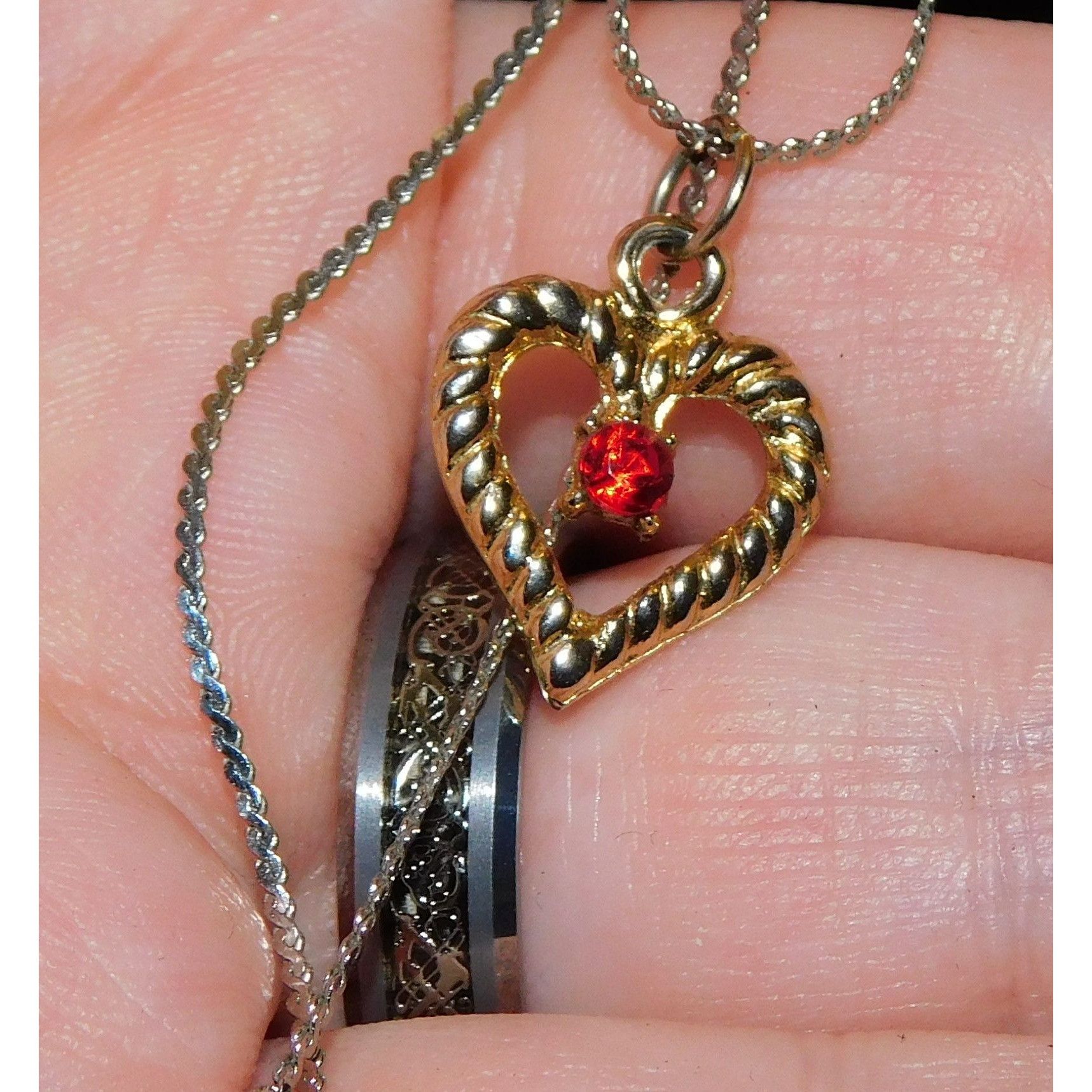 Other Romantic Gold Open Heart Pendant Necklace With Red Rhineston Size ONE SIZE - 2 Thumbnail