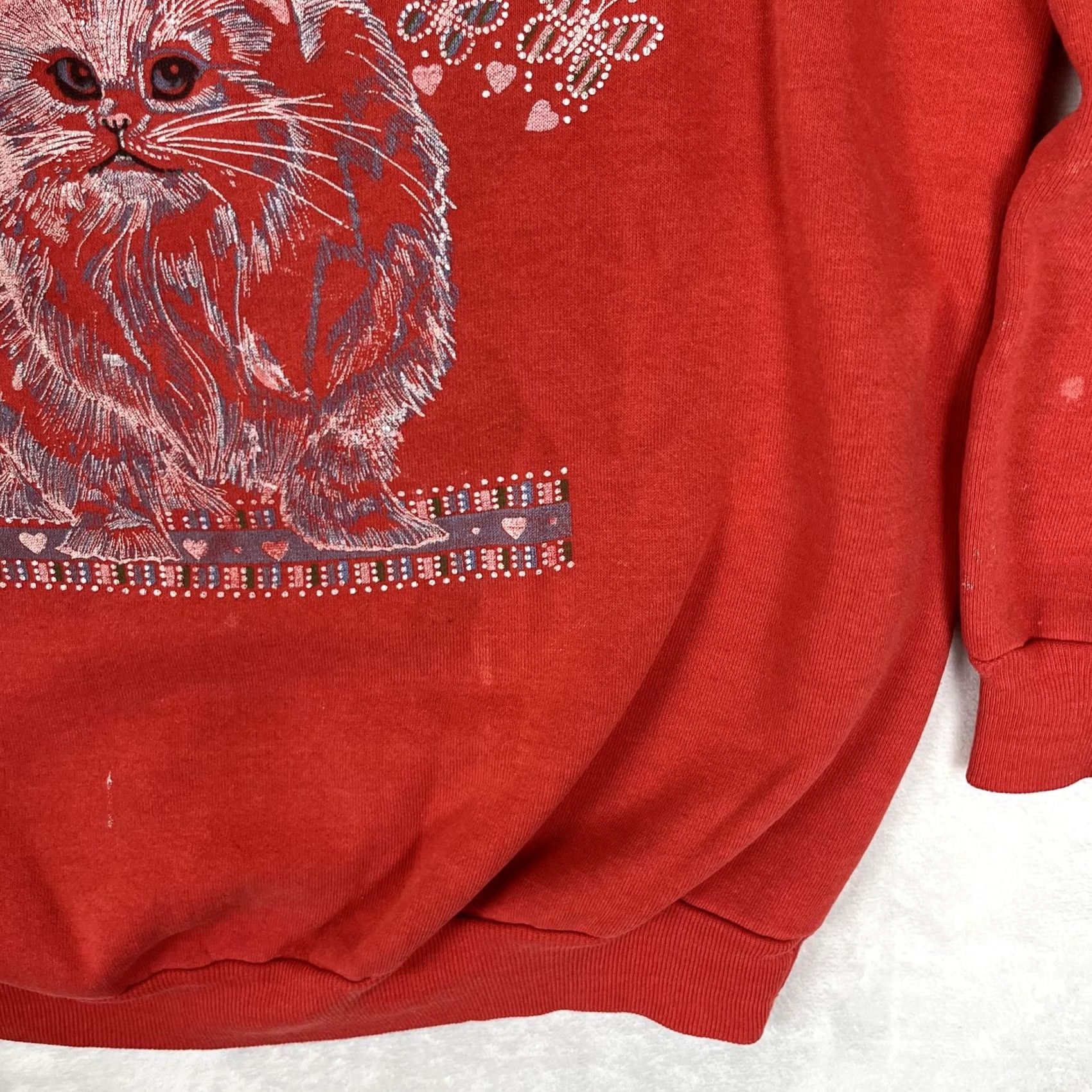 Vintage VINTAGE Cat Raglan Sweatshirt Womens Large Red Raglan Fleece Crewneck 80s Size L / US 10 / IT 46 - 5 Thumbnail