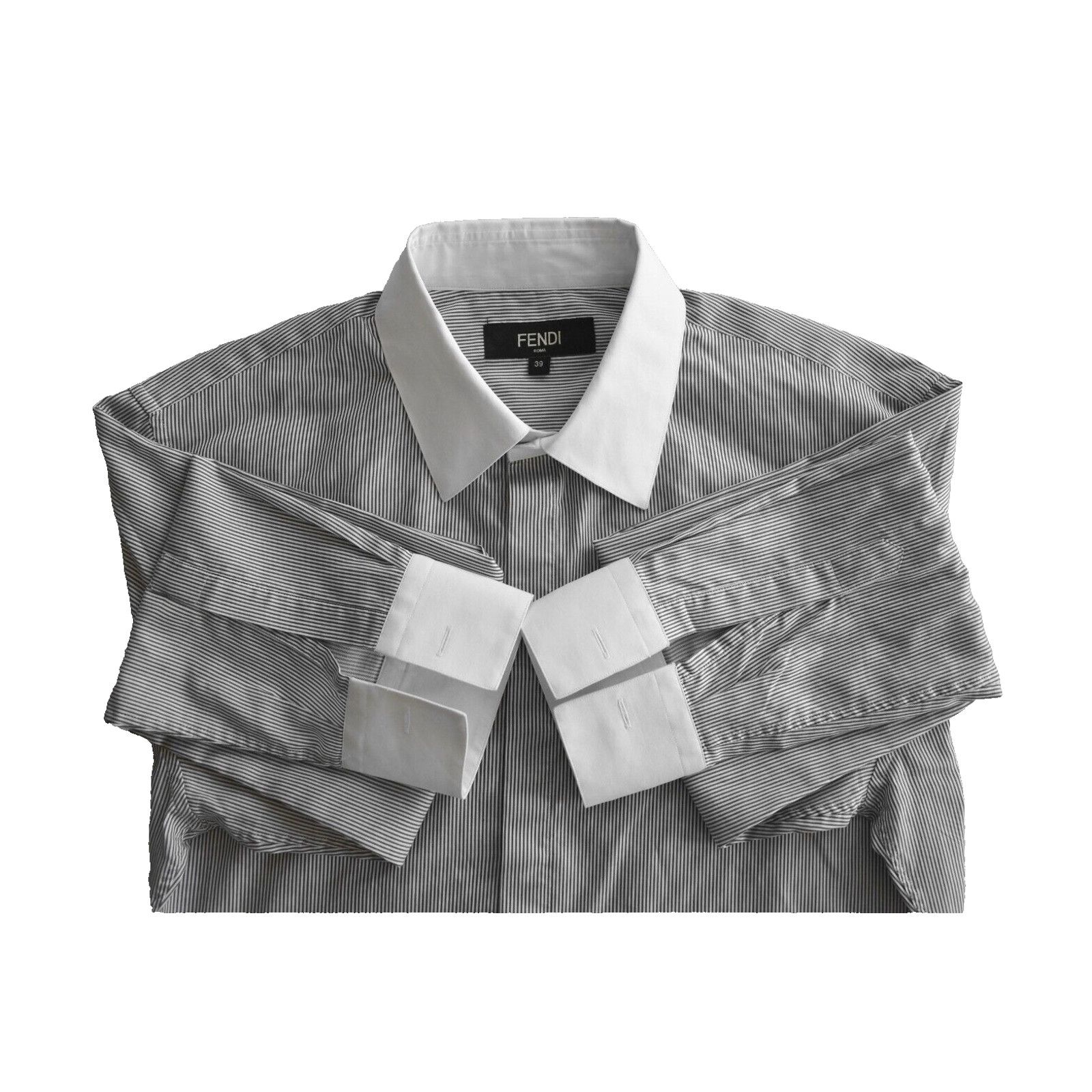 Fendi FENDI Stripe Embroidered FF Karligraphy Logo Shirt Sz IT 39 Size US M / EU 48-50 / 2 - 3 Thumbnail