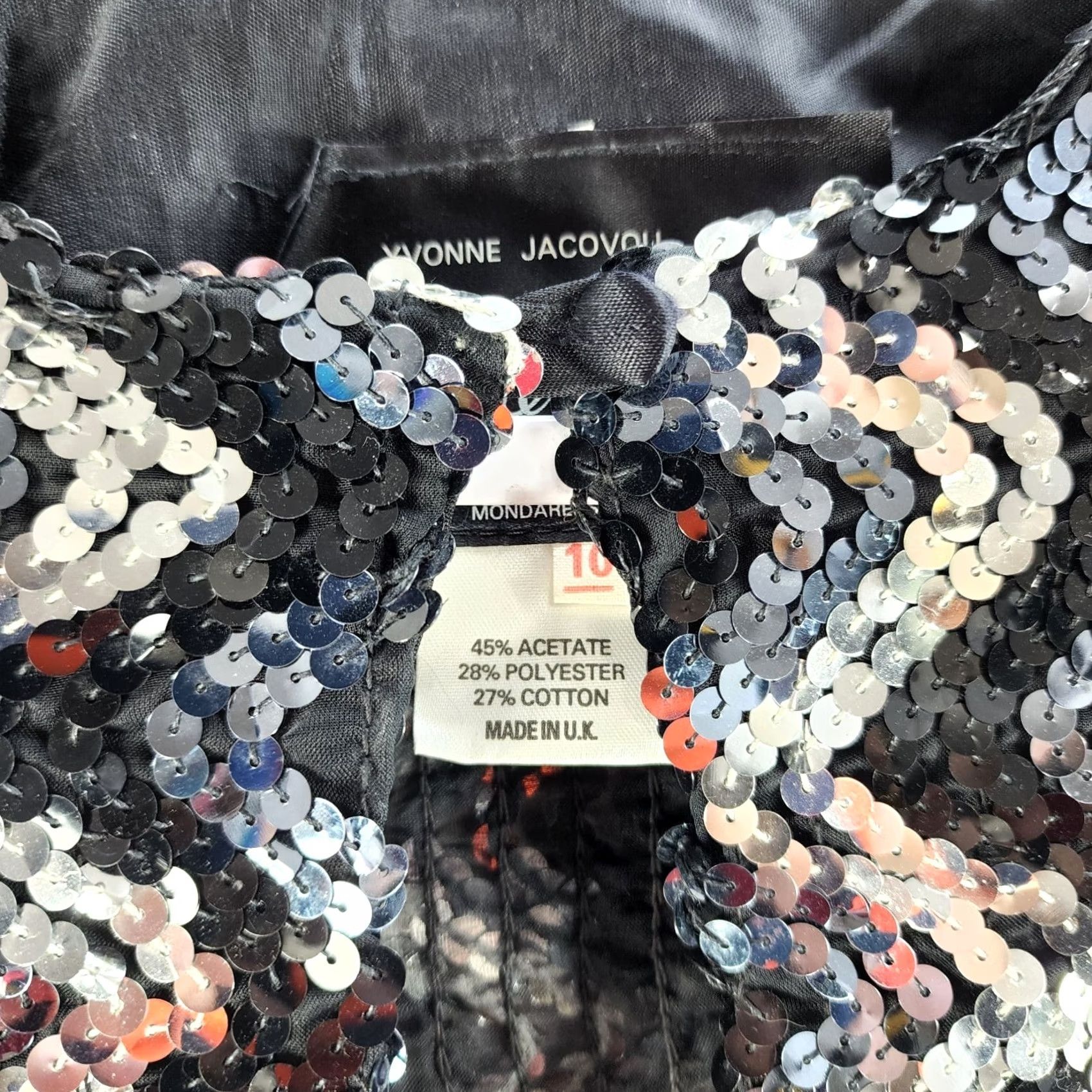 CLOSED Women's Yvonne Jacovou Cornelius Black Silver Hook Close Jacket Top Sequin Sz 10 Size L / US 10 / IT 46 - 5 Thumbnail