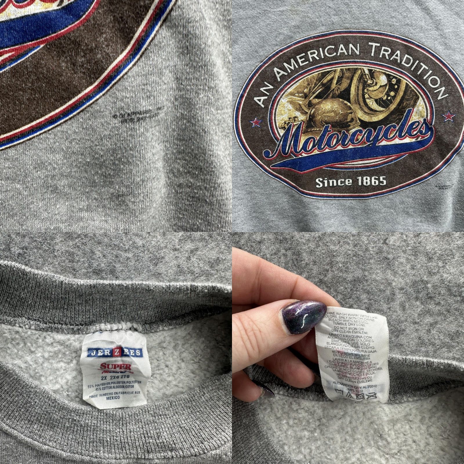 Jerzees VINTAGE Jerzees Sweatshirt Mens 2XL Gray Biker Motorcycle Crewneck 90s An American Tradition Graphics Print Size US XXL / EU 58 / 5 - 8 Thumbnail