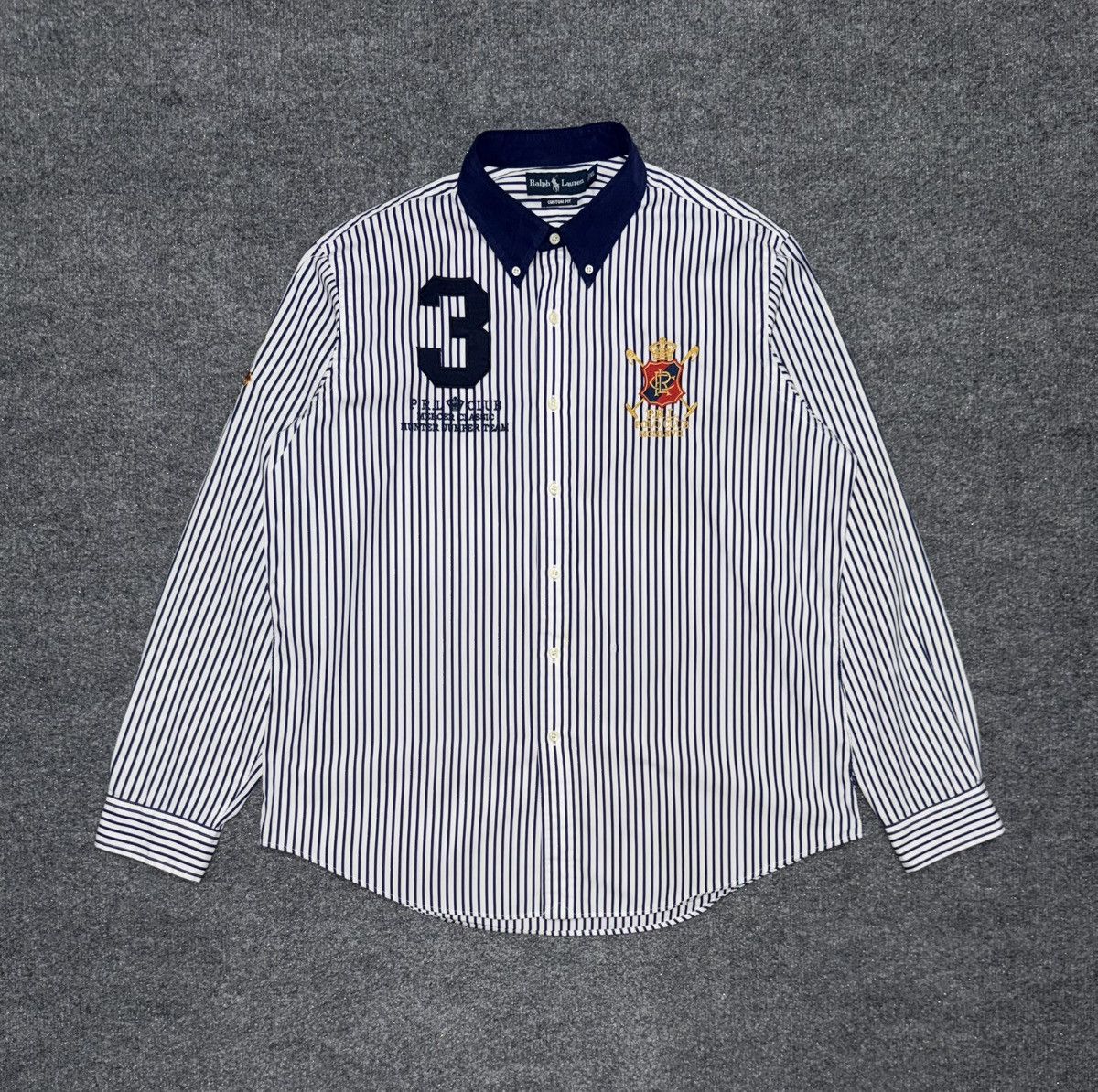 Ralph Lauren Vintage Polo Ralph Lauren Crest Shirt Big 3 Stripe XL Size US XL / EU 56 / 4 - 1 Thumbnail