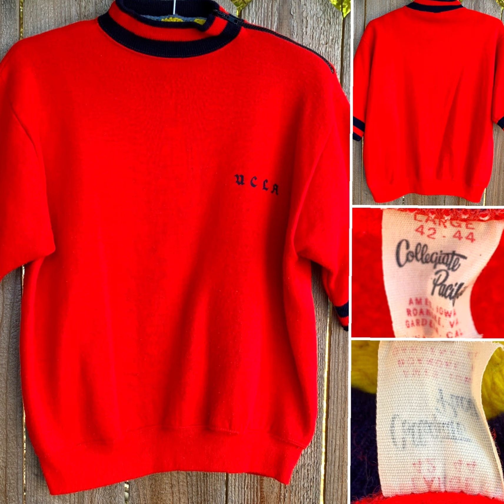 Vintage VINTAGE Collegiate Pacific UCLA Short Sleeve Sweatshirt Ringer Zip Shoulder Red L Men’s Womens? Size US L / EU 52-54 / 3 - 4 Thumbnail