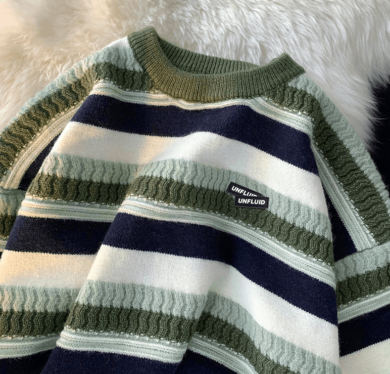 Japanese Brand × Vintage Men's trendy American hiphop striped knitted sweater Size US M / EU 48-50 / 2 - 2 Thumbnail