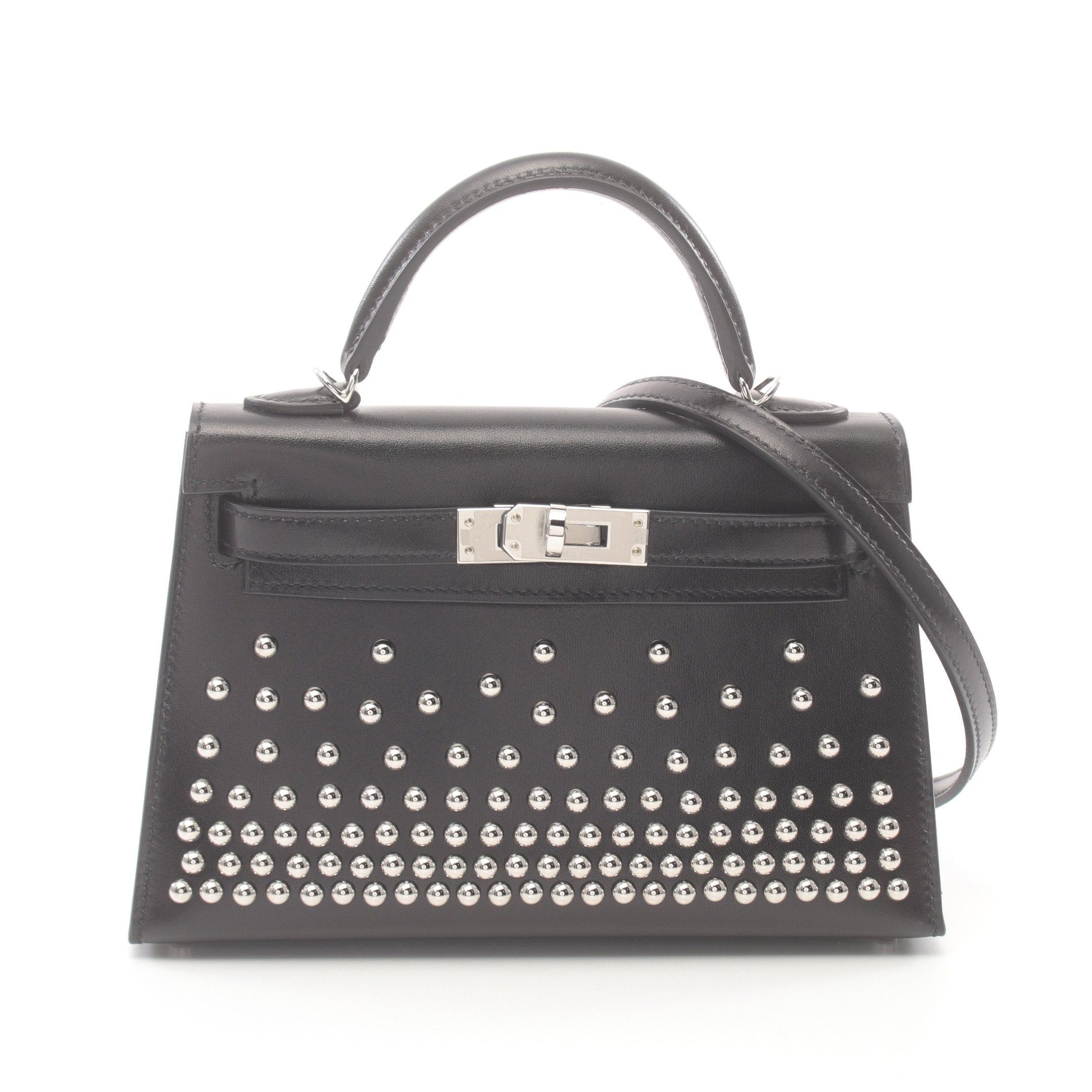 Hermes Hermes Kelly Mini 2 Do Handbag Box Calf Black Silver Hardware B Stamp Size ONE SIZE - 1 Thumbnail