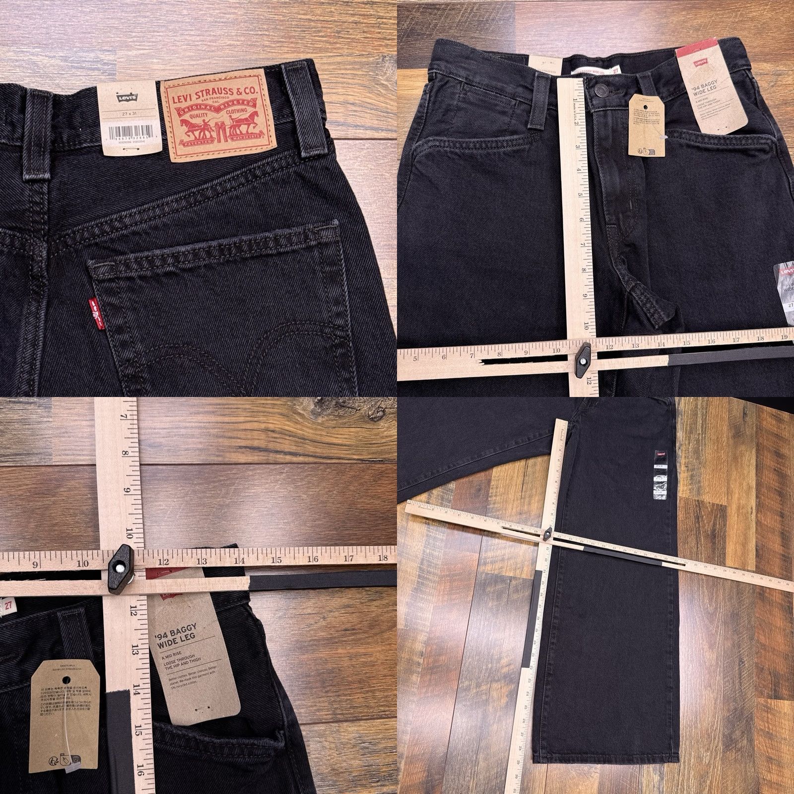 Levi's VINTAGE Levis 94 Baggy Wide Leg Jeans Womens 27 Black 27x31 Mid Rise New Size 27" / US 4 / IT 40 - 9 Thumbnail