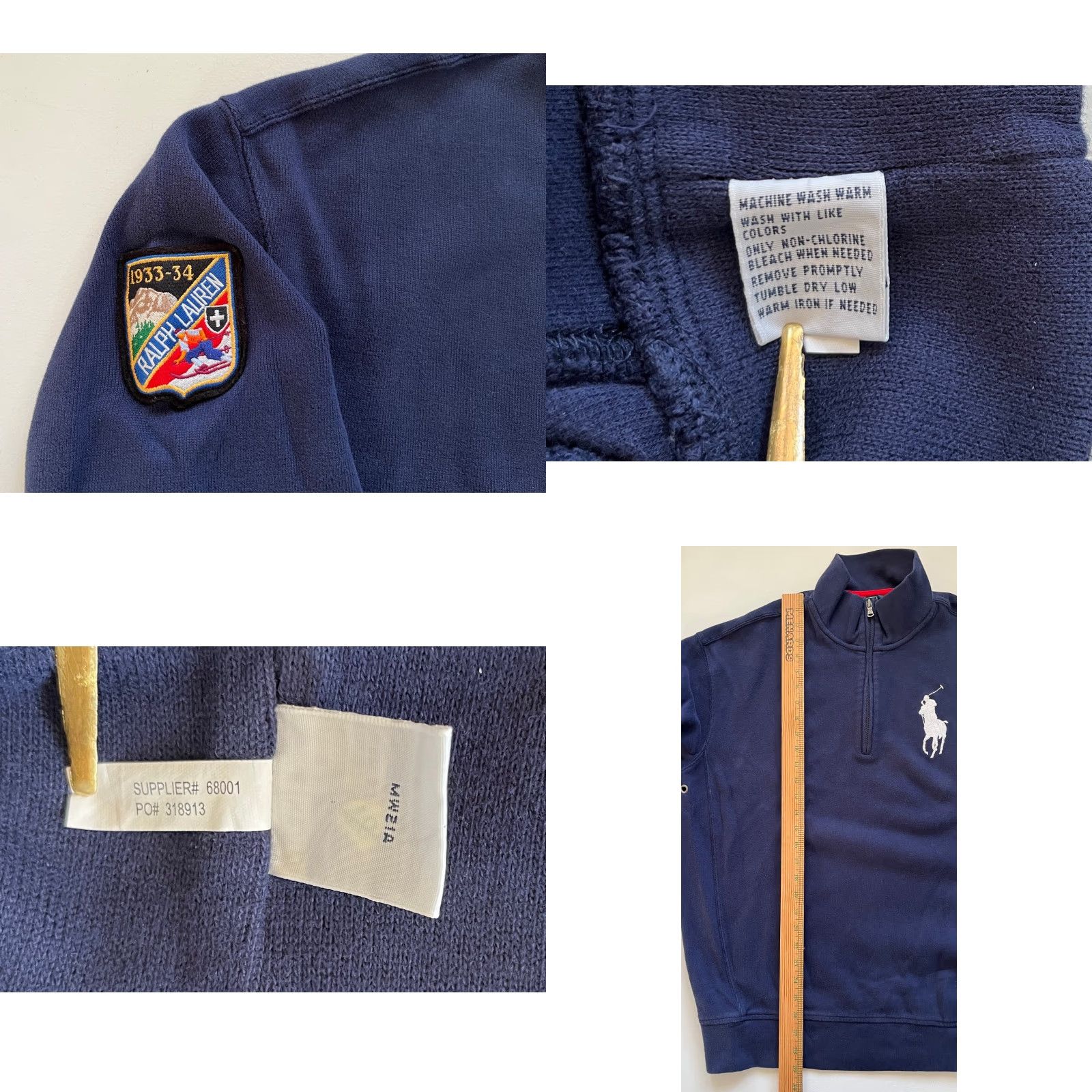 Polo Ralph Lauren VINTAGE Polo Ralph Lauren Men's Polo Ralph Lauren 1/4 Zip Pullover Ski Patch 1933-34 Sz L Tall Navy Blue Size US L / EU 52-54 / 3 - 8 Thumbnail