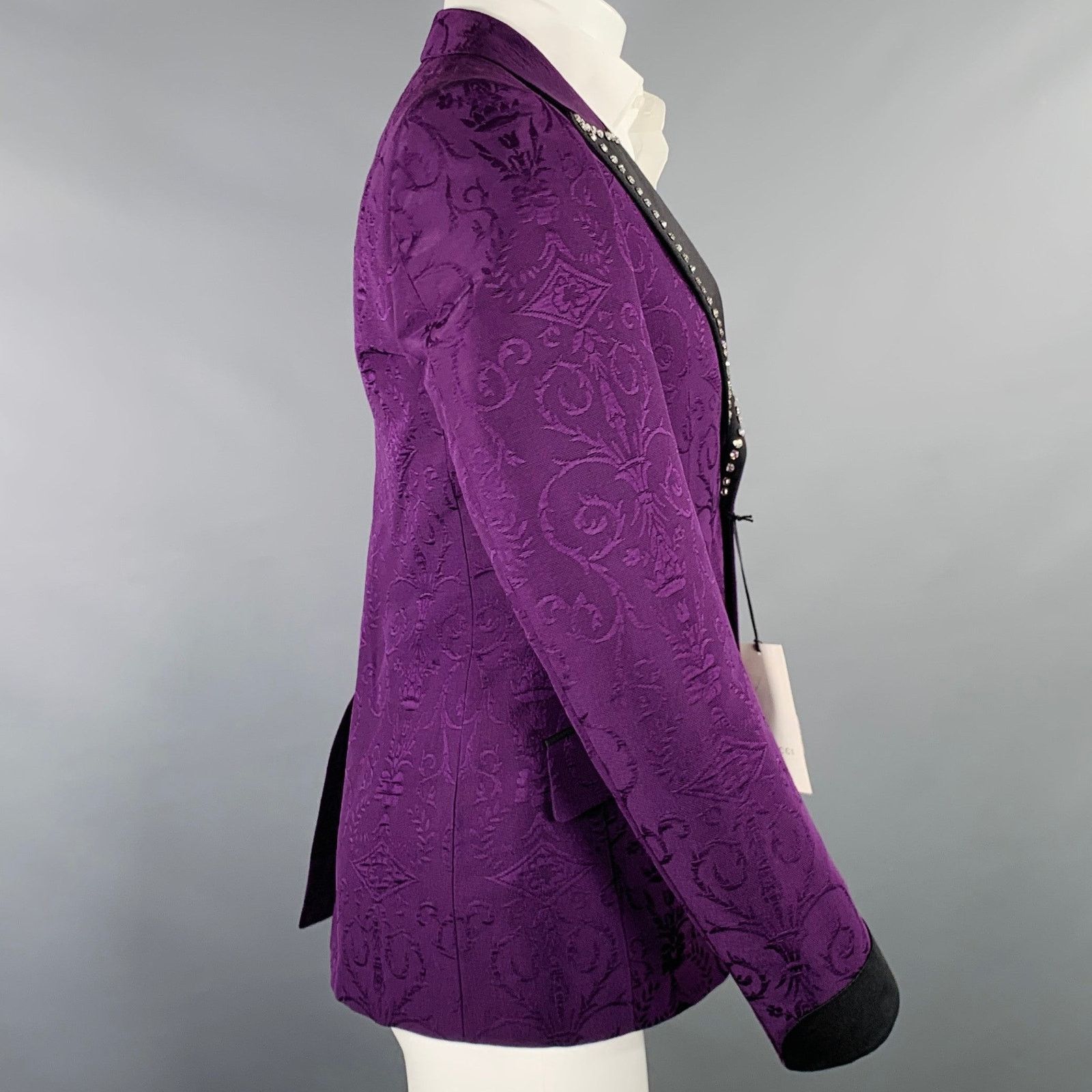 Gucci Size 36 Purple Black Jacquard Wool Silk Sport Coat Size 36R - 3 Thumbnail
