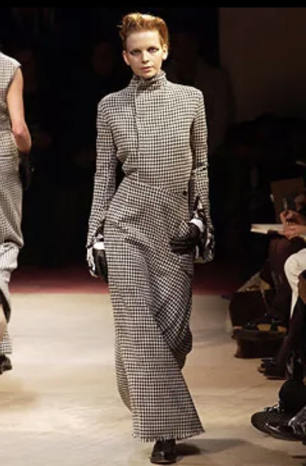 RUNWAY 2003 Yohji Yamamoto Houndstooth Wool Asymmetric Skirt