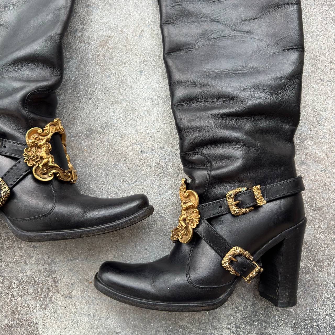 Dolce & Gabbana Dolce & Gabbana Black Leather Knee Boots Size US 6 / IT 36 - 10 Thumbnail
