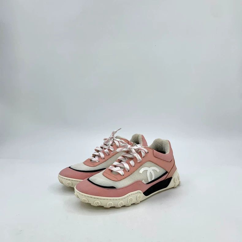 Chanel Chanel Pink Logo Lace-Up Sneakers - dmc Size US 6.5 / EU 39-40 - 1 Thumbnail
