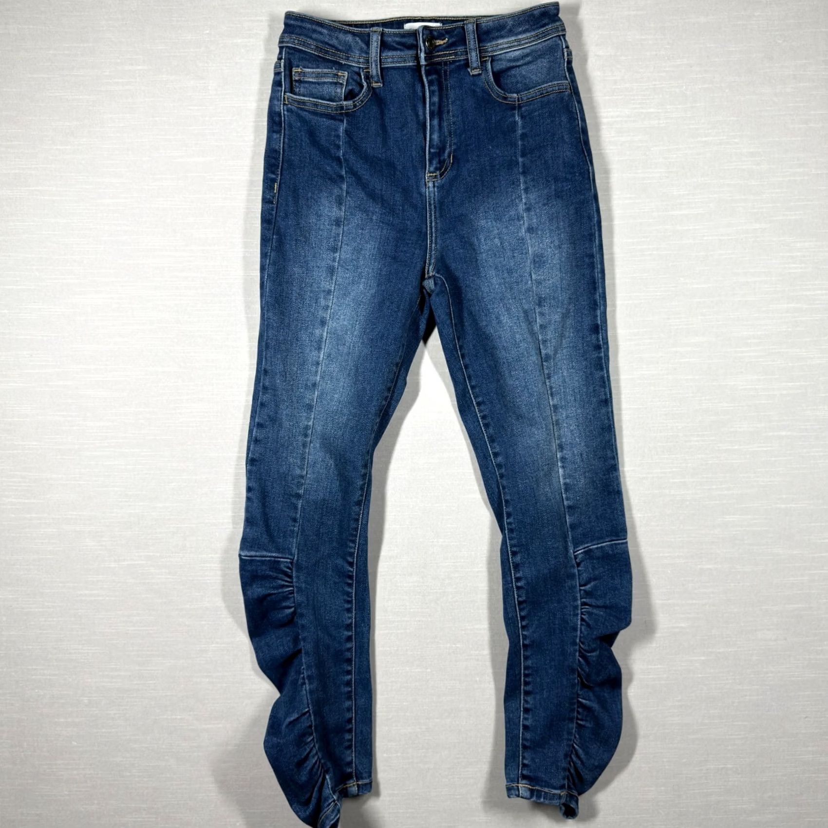 Denime Cello Jeans Womens 5 Blue Denim Ruched Bottom Statement Boho Medium Wash Jeans Size 27" / US 4 / IT 40 - 2 Thumbnail