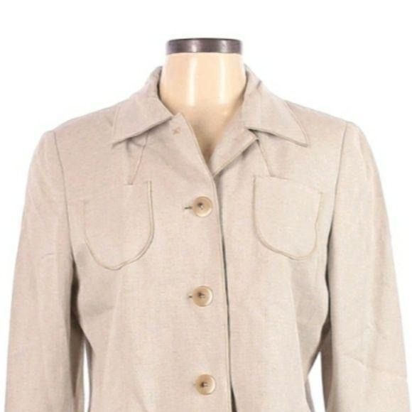 Harve Benard Vtg 80s Linen Blazer Sz 12 Tan Safari Button Down Shacket Size XL / US 12-14 / IT 48-50 - 4 Thumbnail