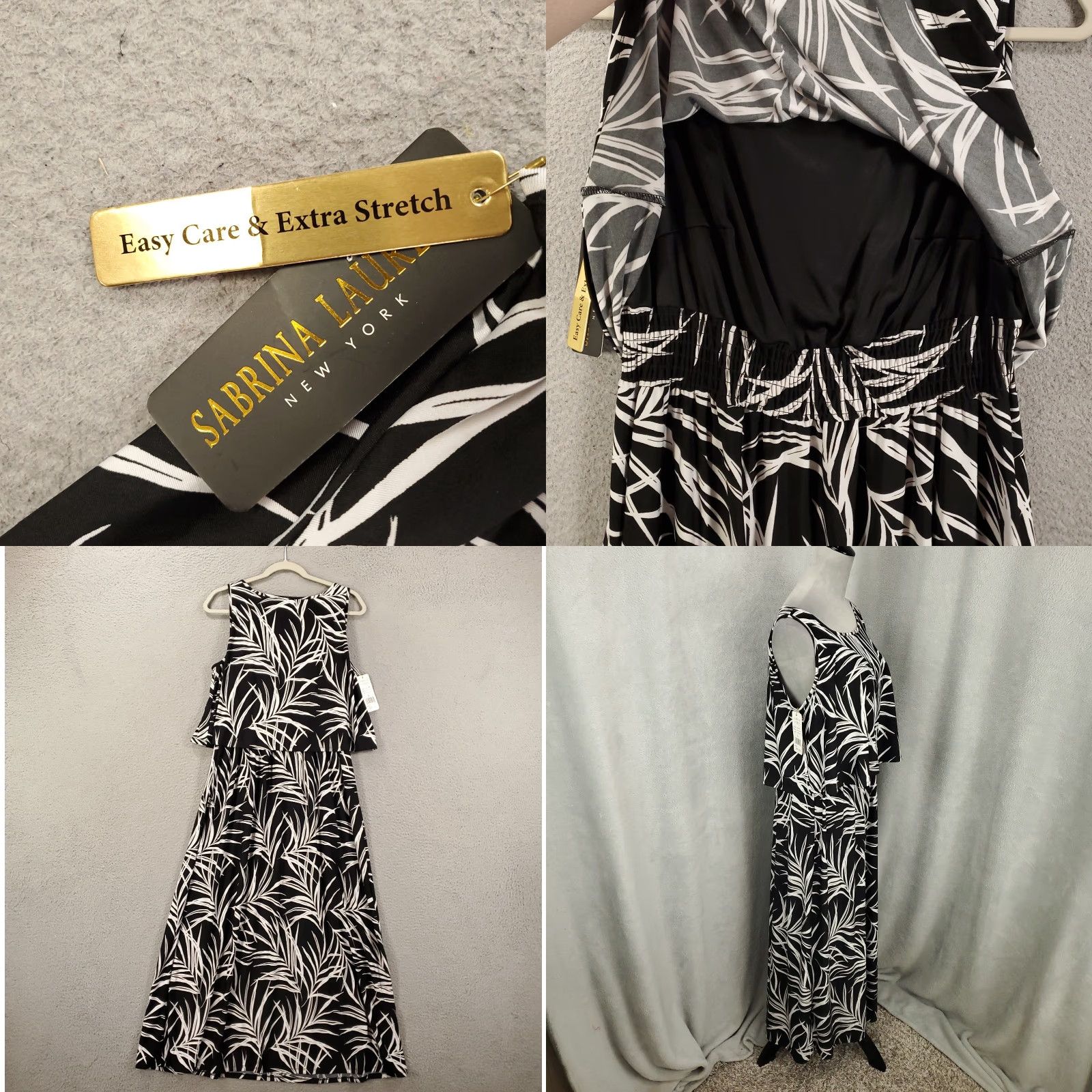 Vintage Sabrina Lauren New Long Dress Womens Size Large Maxi Tropical Black White Ferns Layered NWT Size L / US 10 / IT 46 - 8 Thumbnail