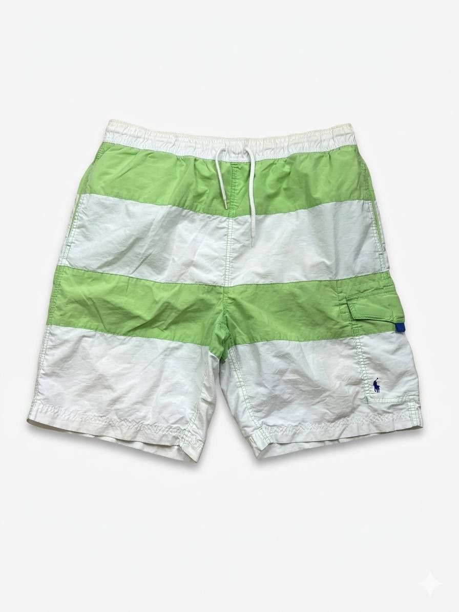 Polo Ralph Lauren Vintage Polo Ralph Lauren Striped Swim Shorts Green White M Size US 34 / EU 50 - 1 Thumbnail