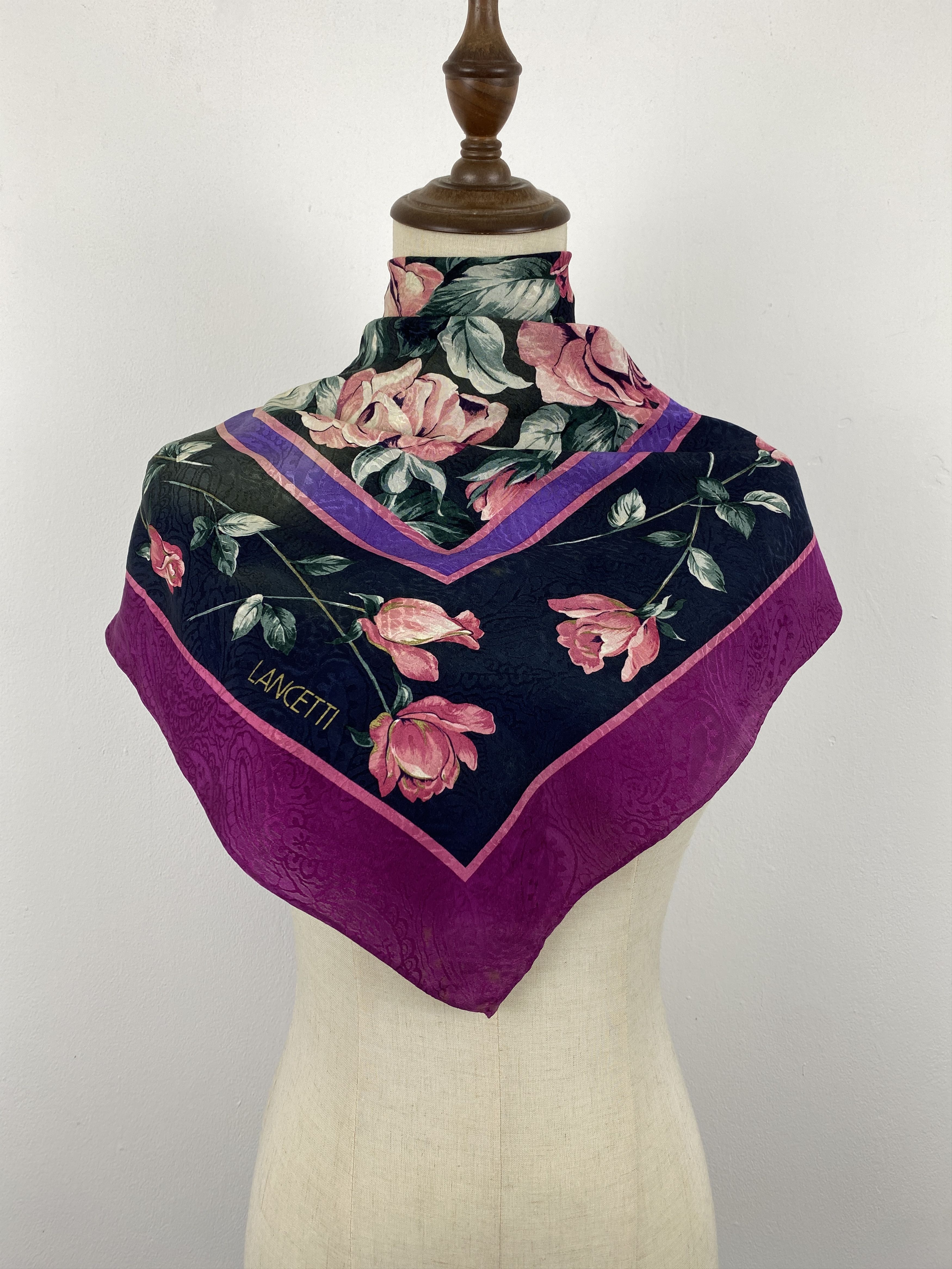 Lui di Lancetti Vintage 80s Lancetti Floral Silk Scarf SN0097 Size ONE SIZE - 1 Thumbnail