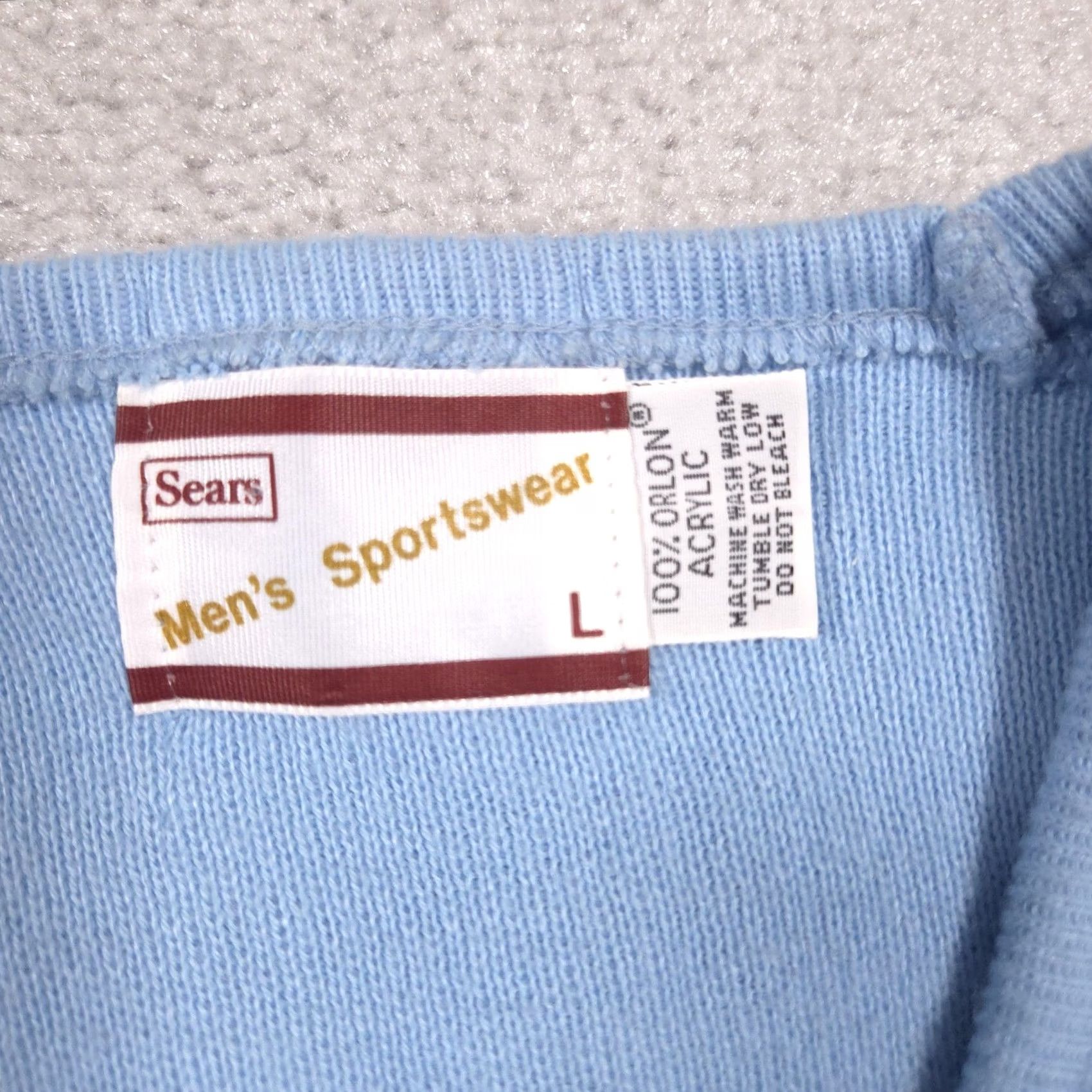 Sears VINTAGE Sears Sweater Mens Large Blue Knit V-Neck Orlon Acrylic Pullover 70s Size US L / EU 52-54 / 3 - 5 Thumbnail