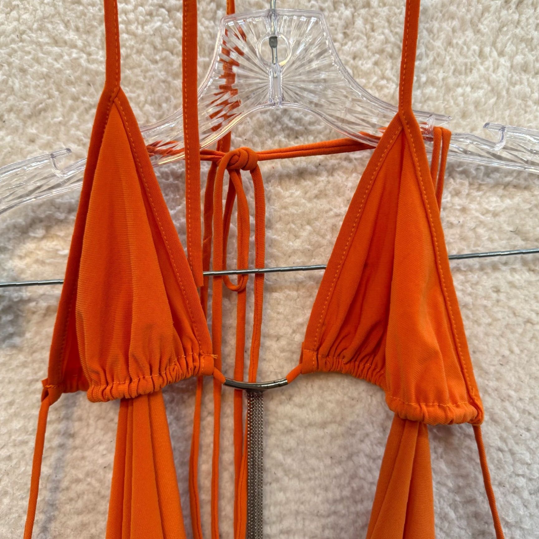 Vintage VINTAGE 90s Y2K Demore Mini Dress Orange 2 Piece Plunge Bodycon Club Rave Womens S Small XS Size S / US 4 / IT 40 - 2 Thumbnail
