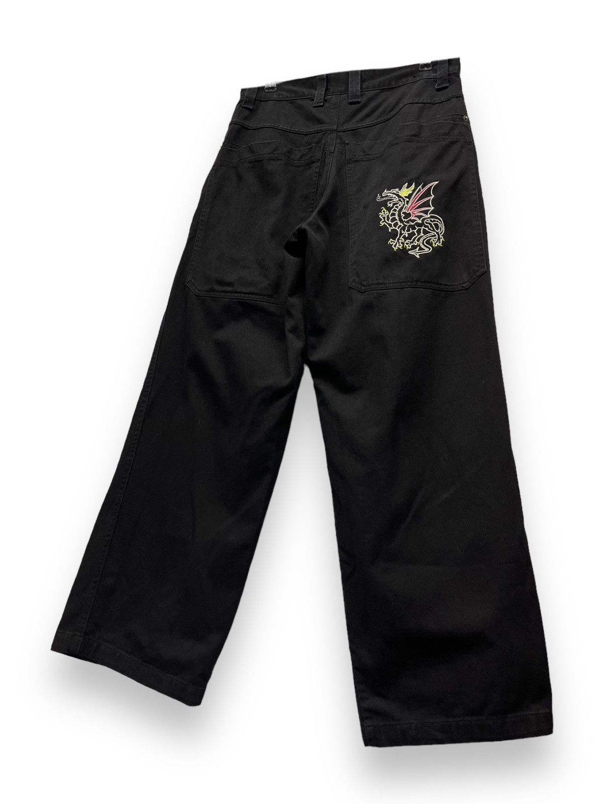 Highland 90’s HIP HOP BAGGY Big Pocket Dragon Embroidery Black Denim Size US 30 / EU 46 - 3 Thumbnail