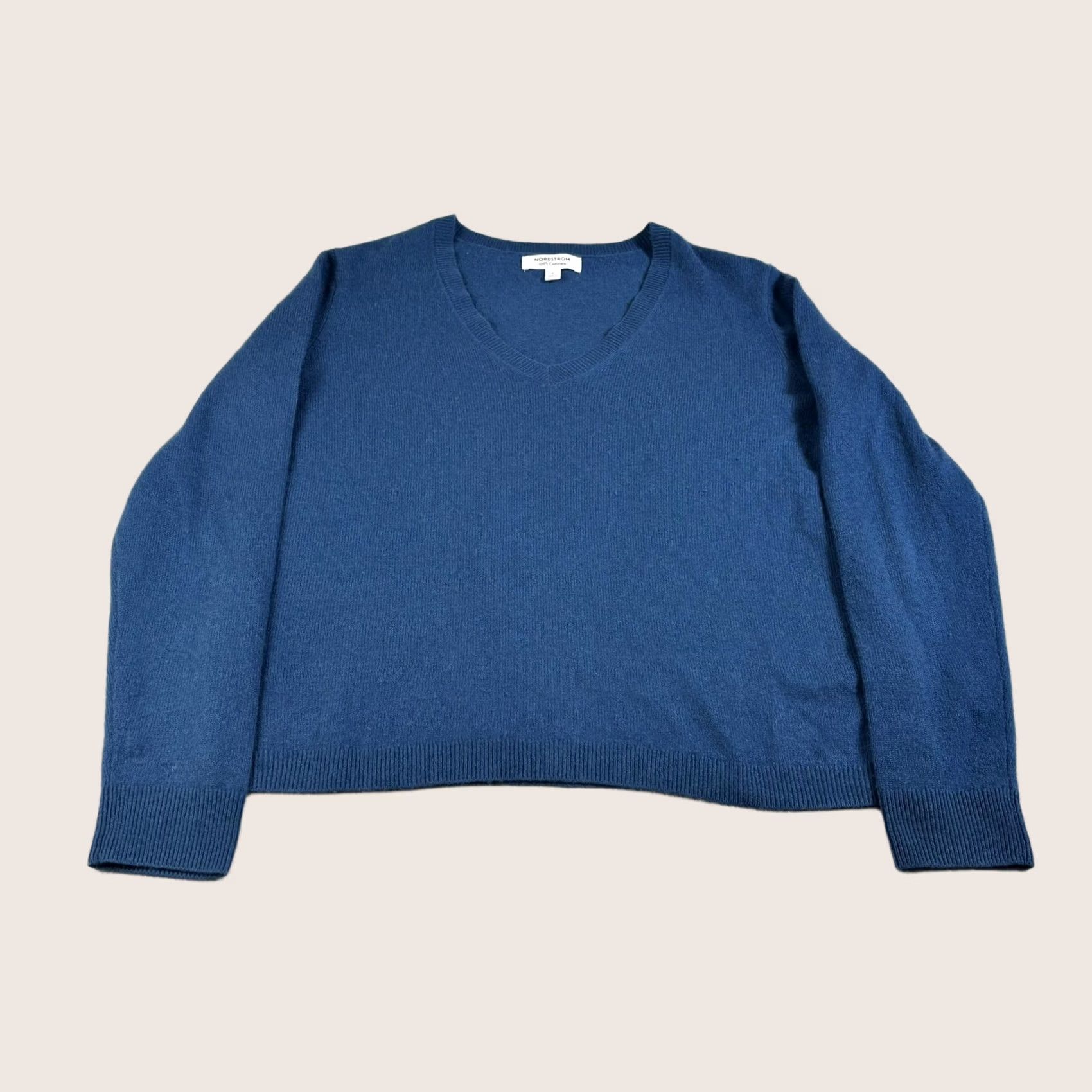 Nordstrom Nordstrom Cashmere Sweater Women Large Blue V-Neck Lightweight Quiet Luxury Cozy Pullover Knit Wool Casual Winter Size L / US 10 / IT 46 - 1 Thumbnail