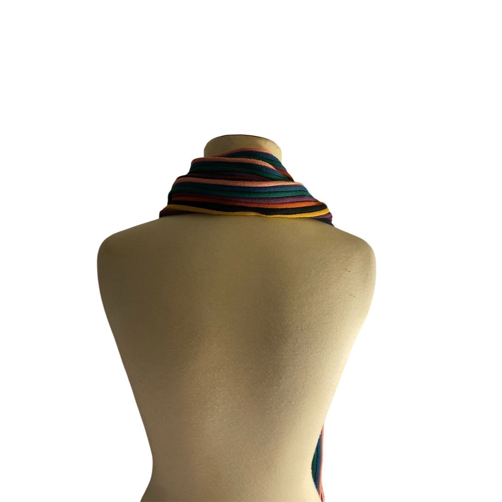 Other Boho Rainbow Knit Fringe Wool Blend Striped Knitting Inn Size ONE SIZE - 3 Thumbnail