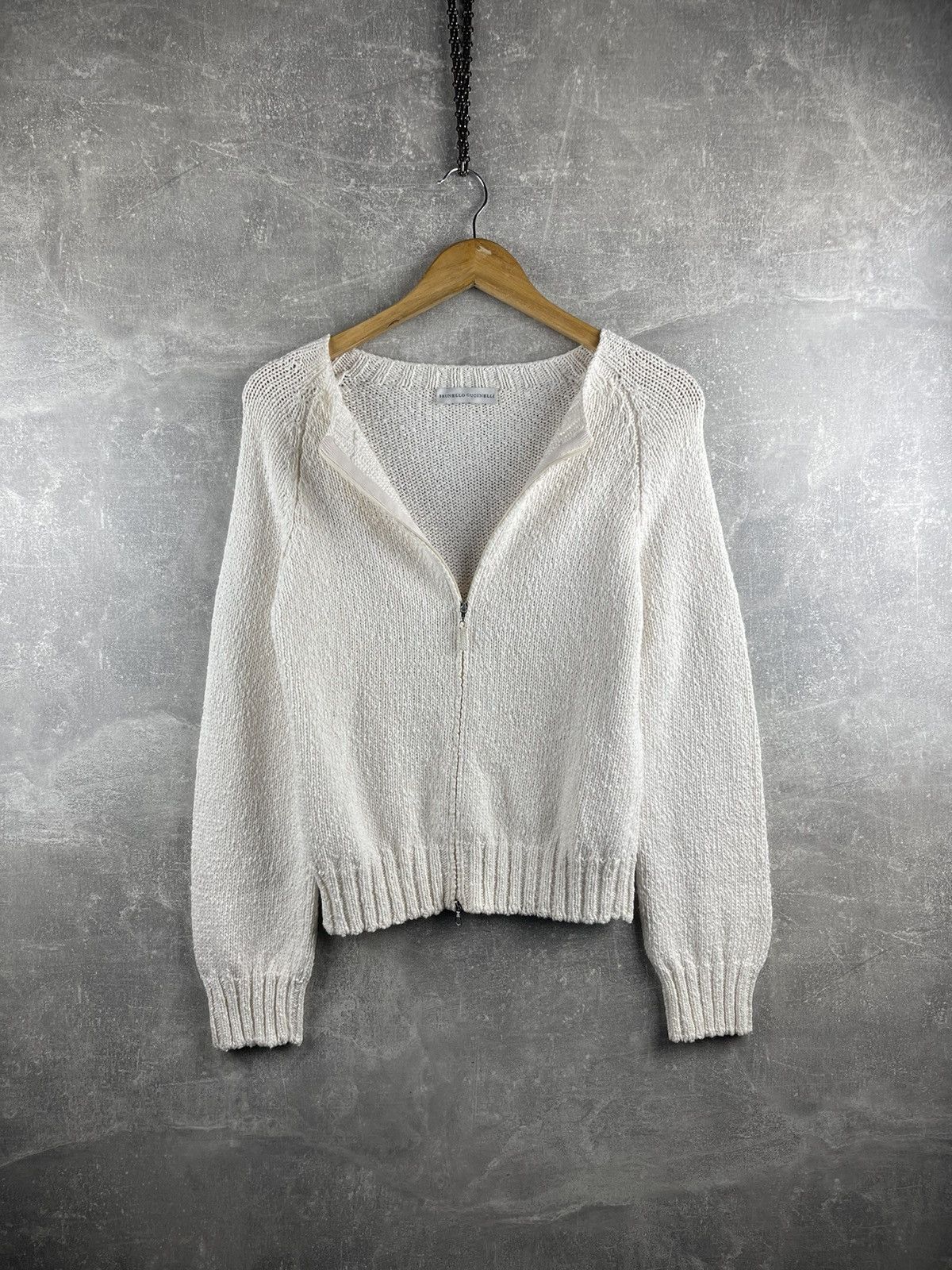 Brunello Cucinelli Brunello Cuccnelli Women's White Zip Sweater 100% Cotton Size L / US 10 / IT 46 - 4 Thumbnail