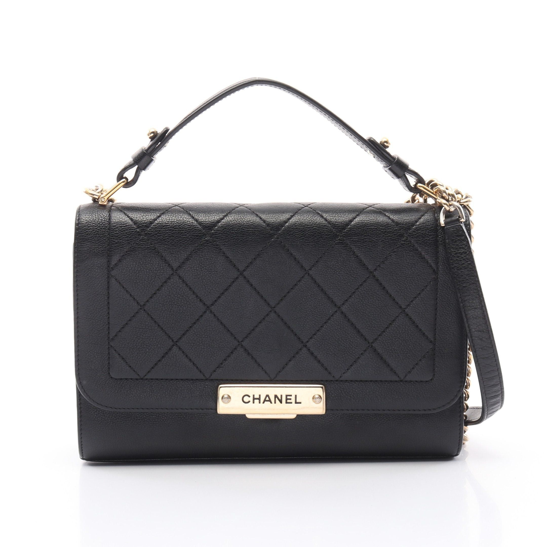 Chanel Matelasse Click Label Chain Shoulder Bag Leather Black Gold Hardware, Women's