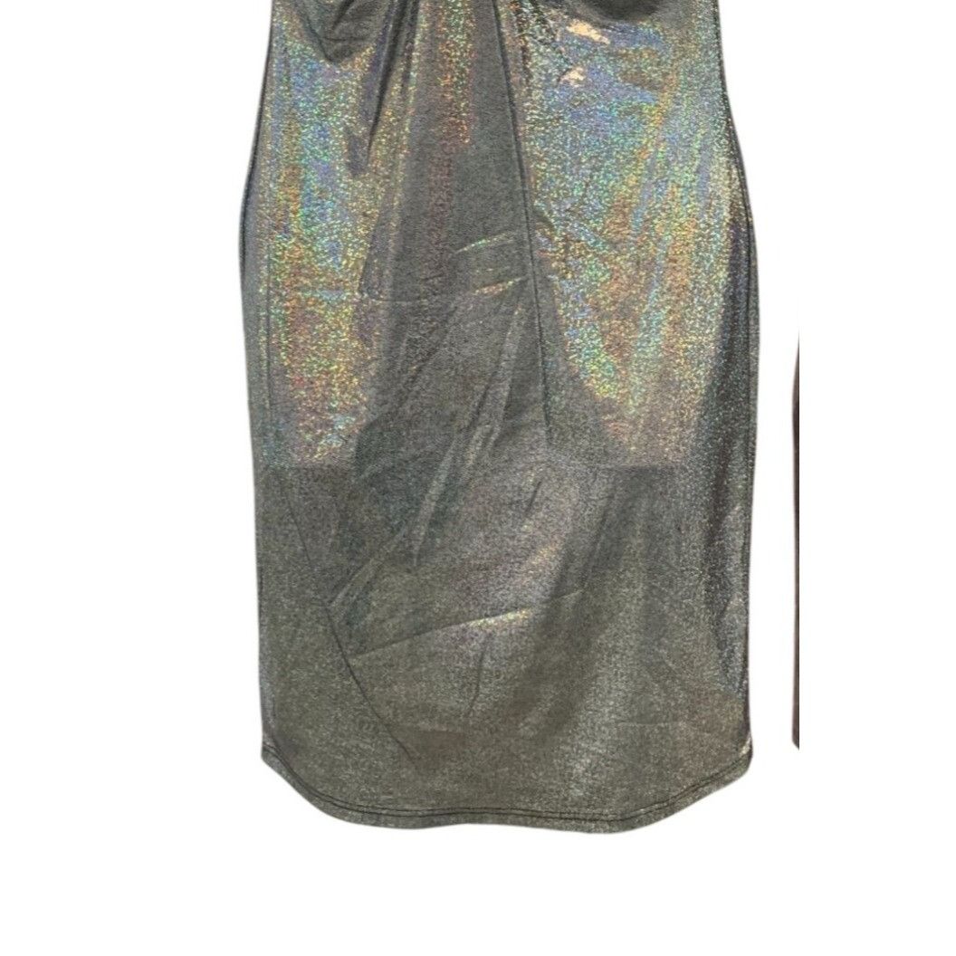 The Unbranded Brand Metallic Off-Shoulder Lace-Up Mini Dress S/M/L Black & Purpl Size S / US 4 / IT 40 - 4 Thumbnail