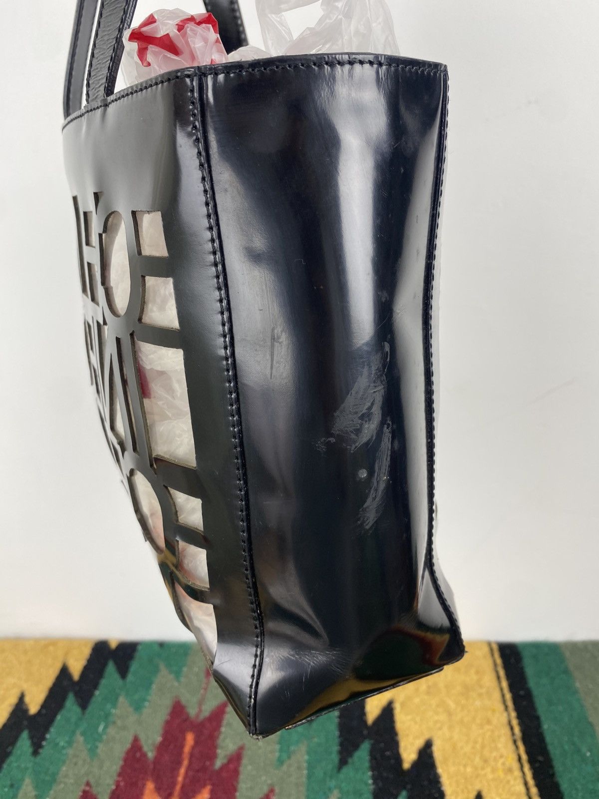 Celine 2000’s Celine Cutout Logo Black Vinyl Shoulder Tote Bag Size ONE SIZE - 20 Thumbnail