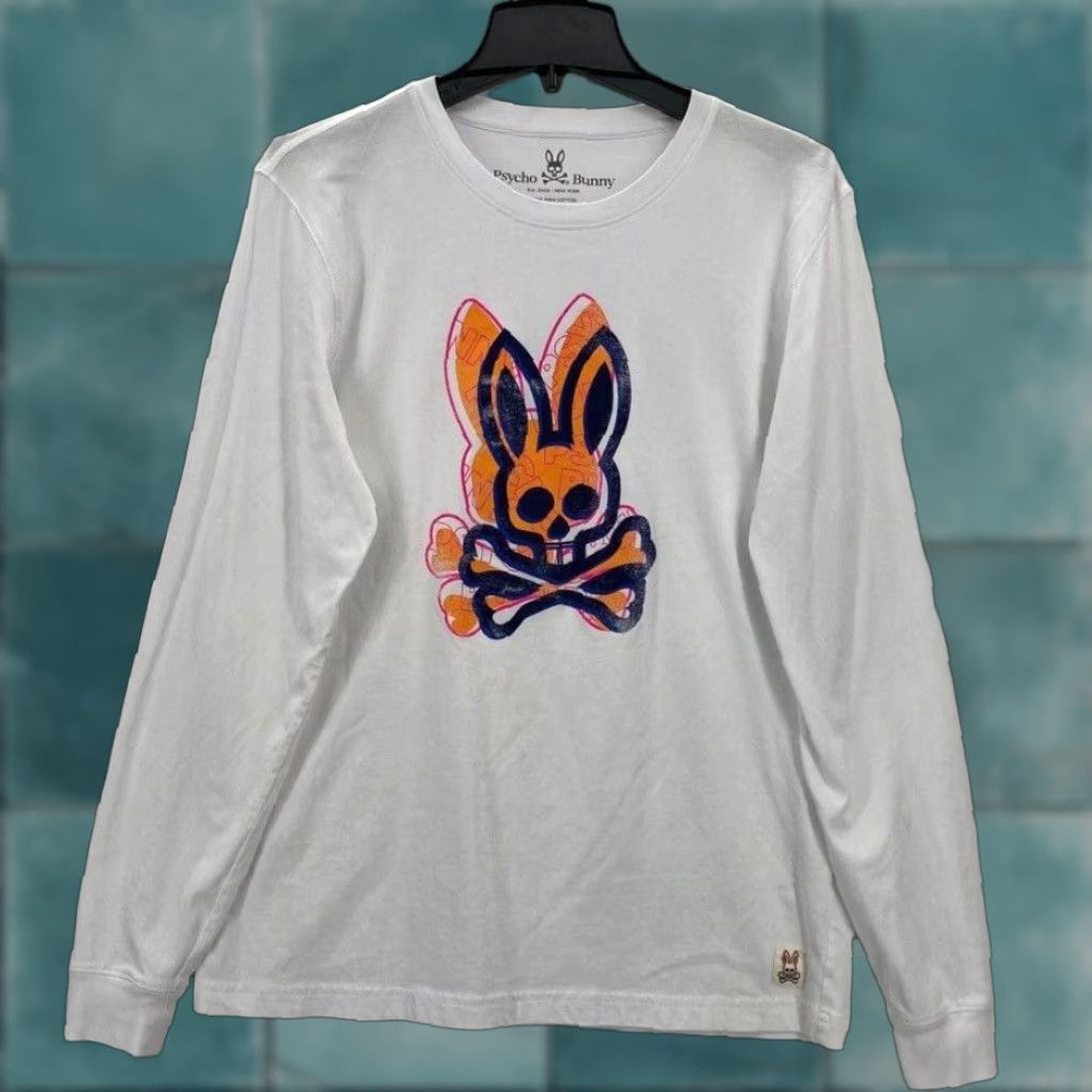 Psycho Bunny Psycho Bunny Long Sleeve T-Shirt Mens Size 5 White Pima Cotton Graphic Print Size US S / EU 44-46 / 1 - 1 Thumbnail