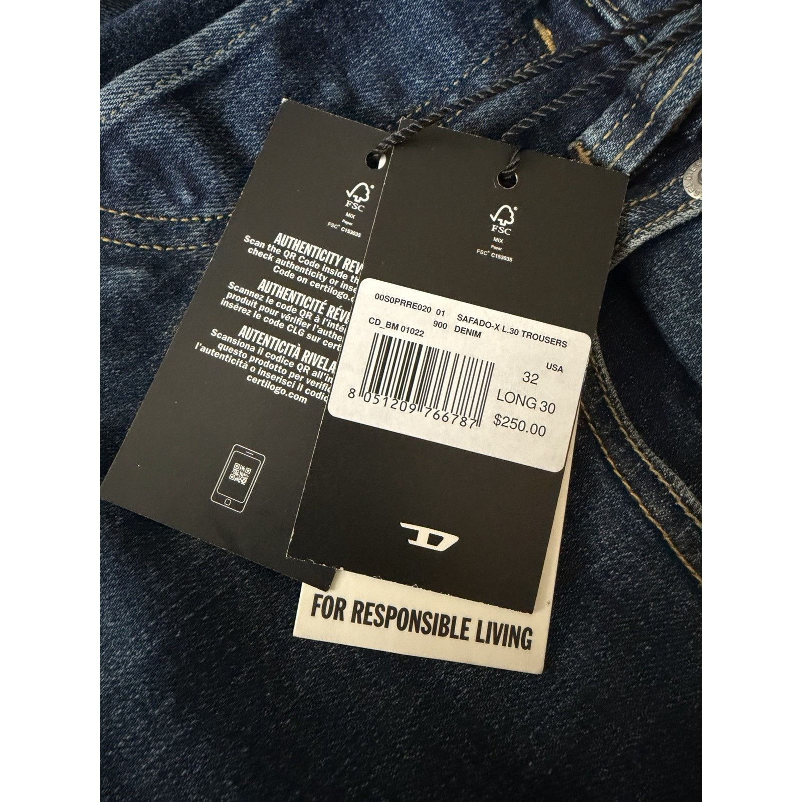 Diesel Diesel Mens Safado Straight Jeans RE020 Blue $250 Size 32/30 Size US 32 / EU 48 - 7 Thumbnail